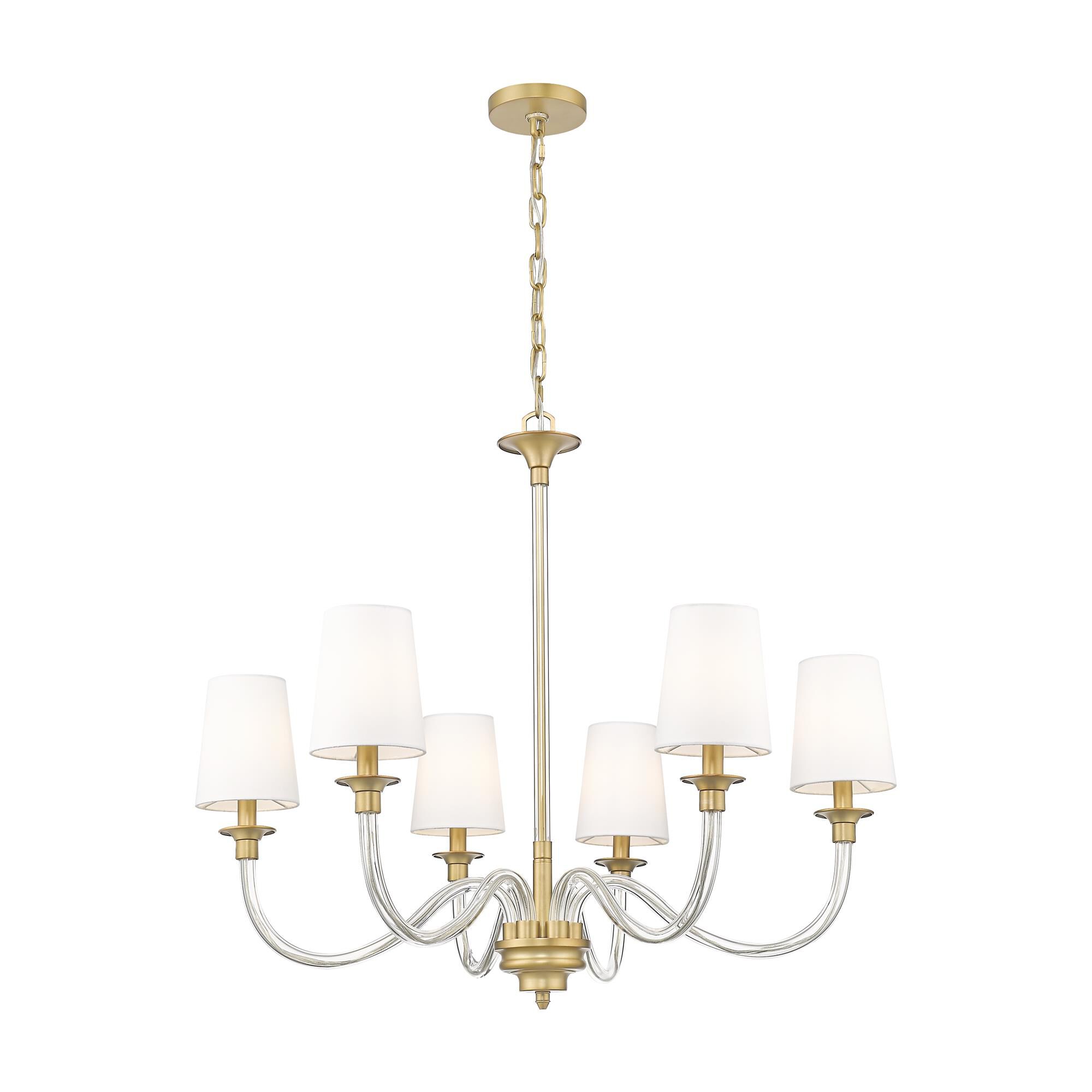 Shown in Rubbed Brass finish and White glass and White shade