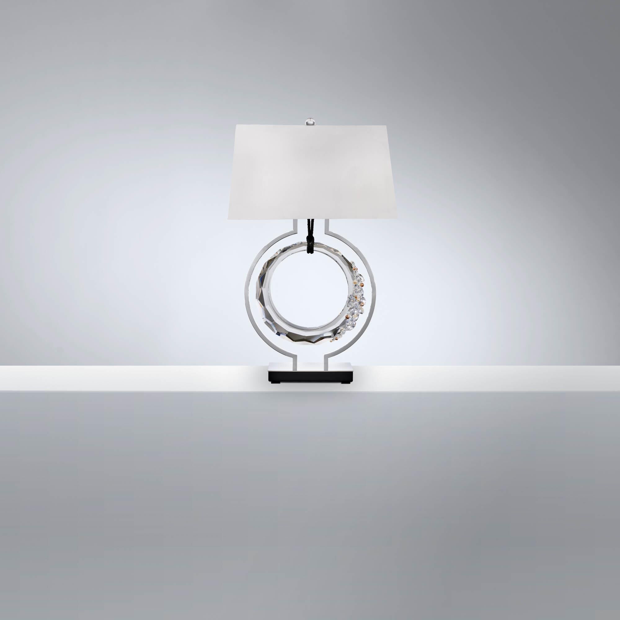 Shown in Polished Chrome With Black Rope finish and Radiance crystal and Fabric glass