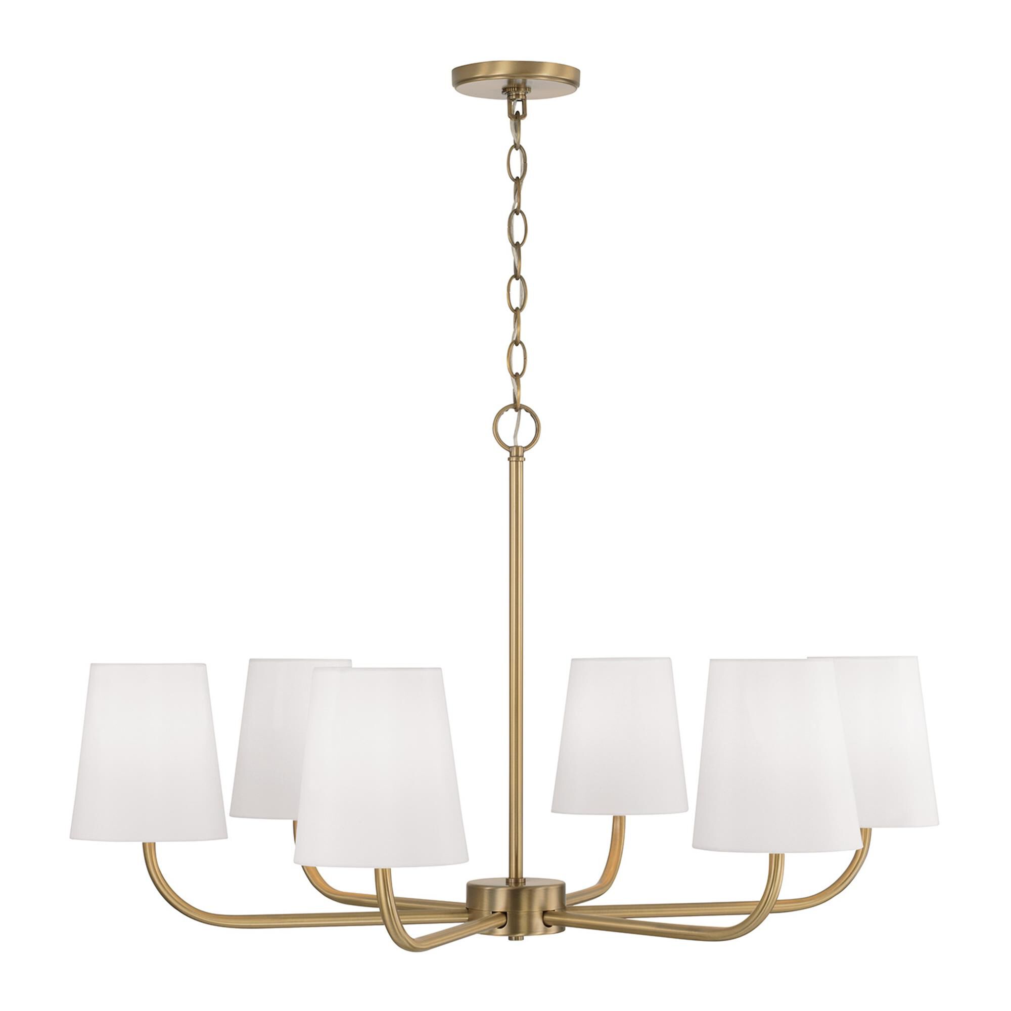 Shown in Aged Brass finish and White Fabric Stay-Straight s shade