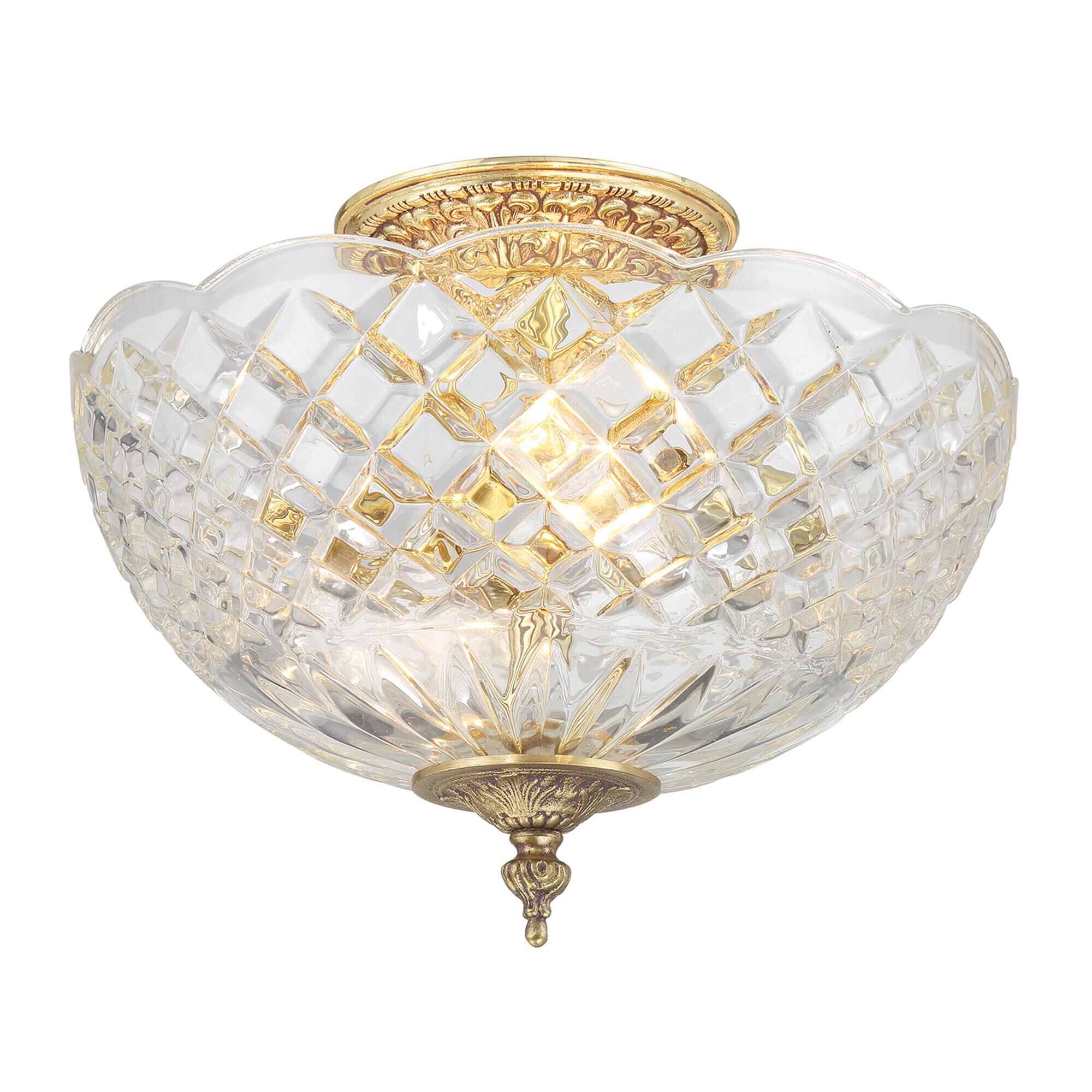Shown in Olde Brass finish and Lead Crystal shade