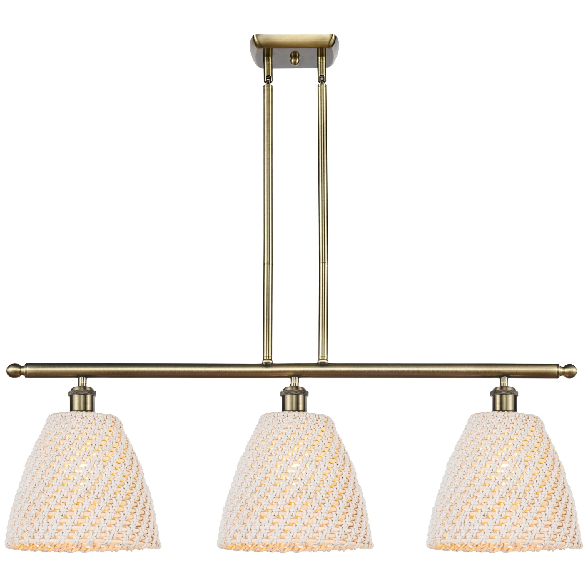 Shown in Antique Brass finish and Natural shade