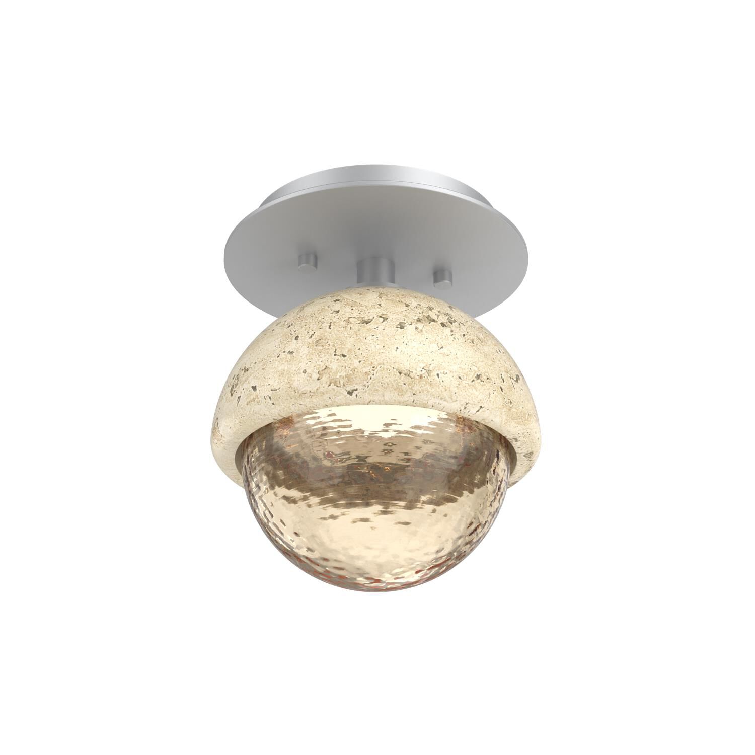 Shown in Classic Silver finish and Amber glass and Travertine Stone accent