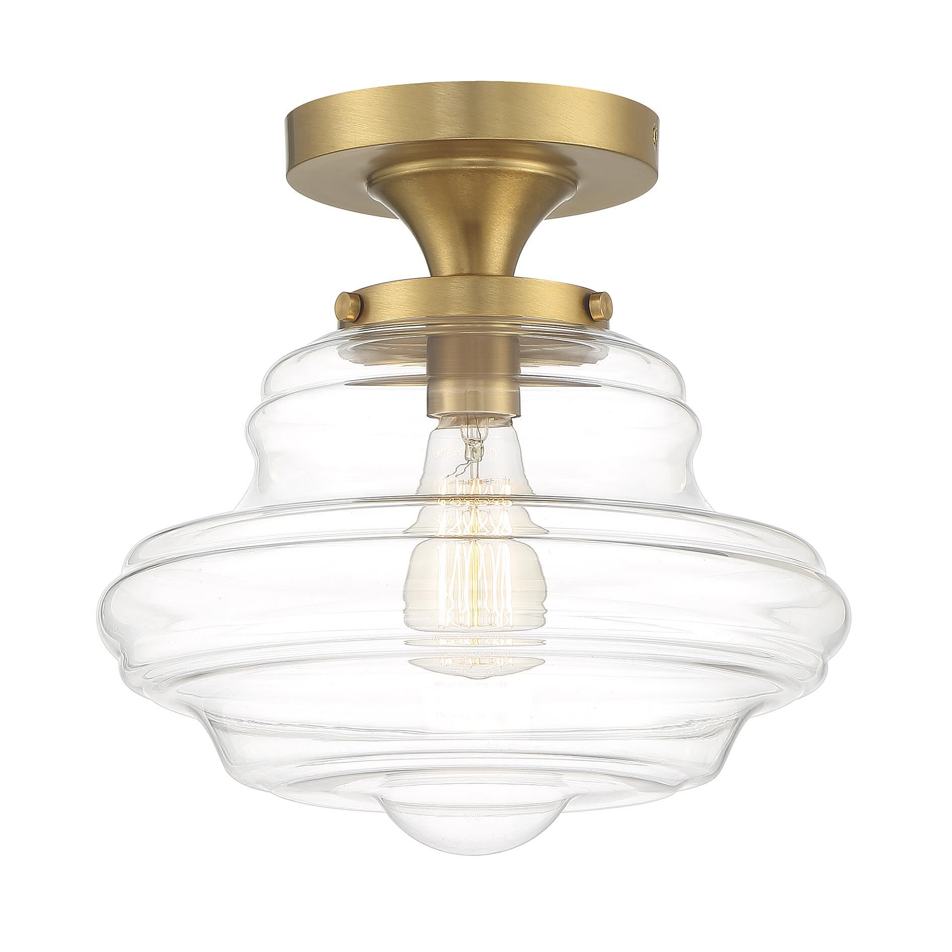 Shown in Natural Brass finish and Clear glass and Glass shade