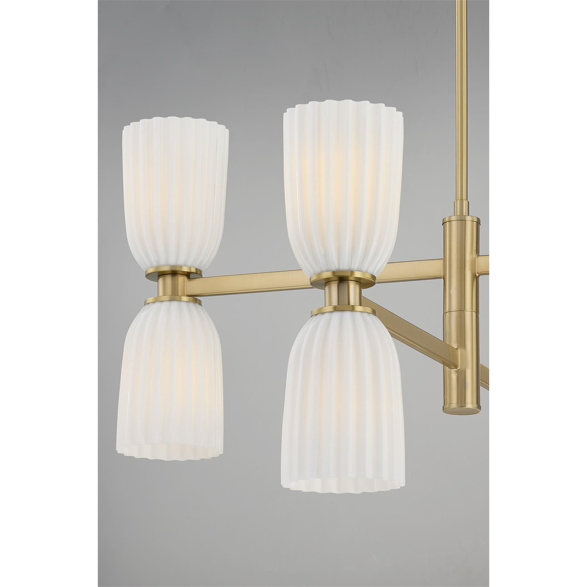 Shown in Noble Brass finish and White Opal Ribbed glass