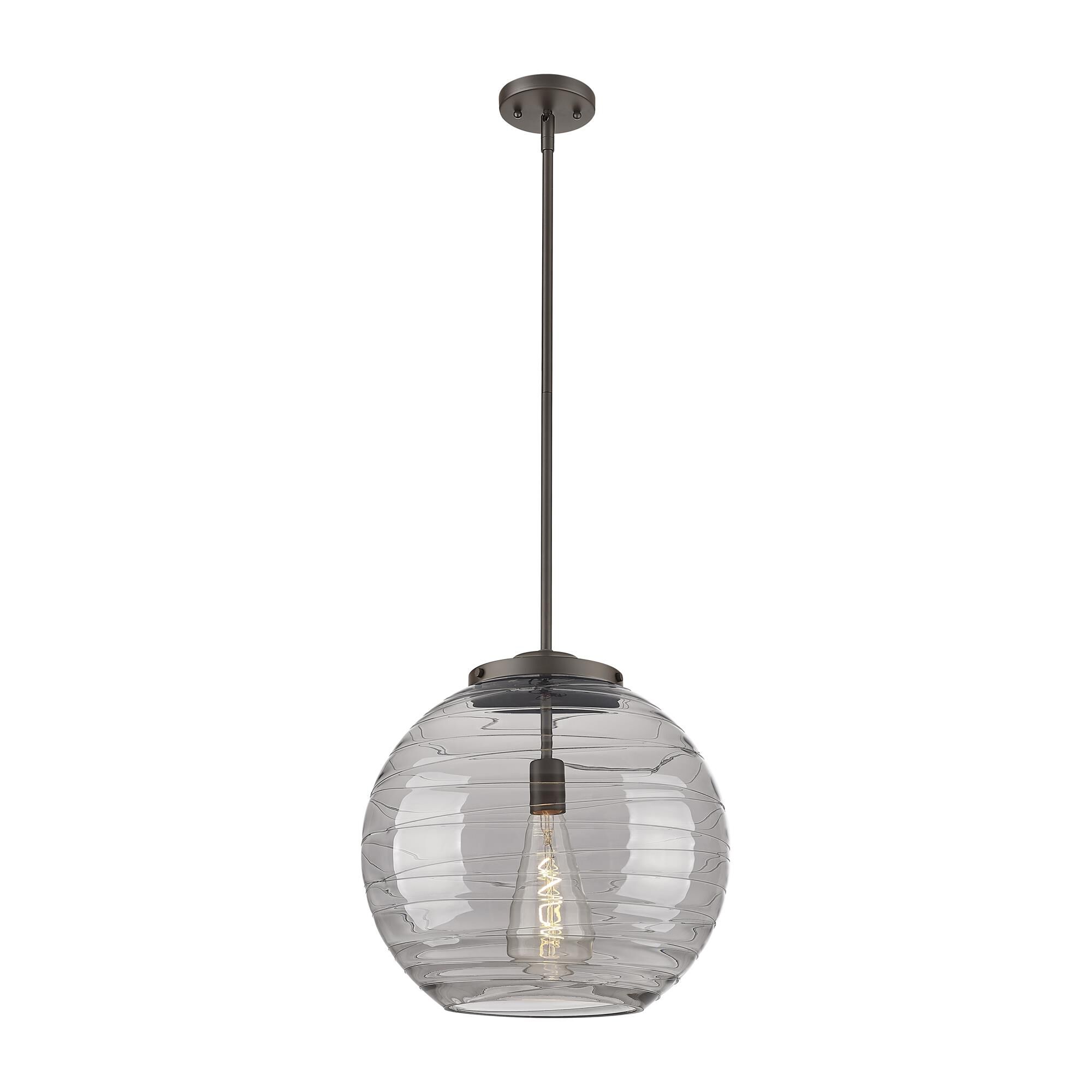 Shown in Oil Rubbed Bronze finish and Light Smoke Deco Swirl glass