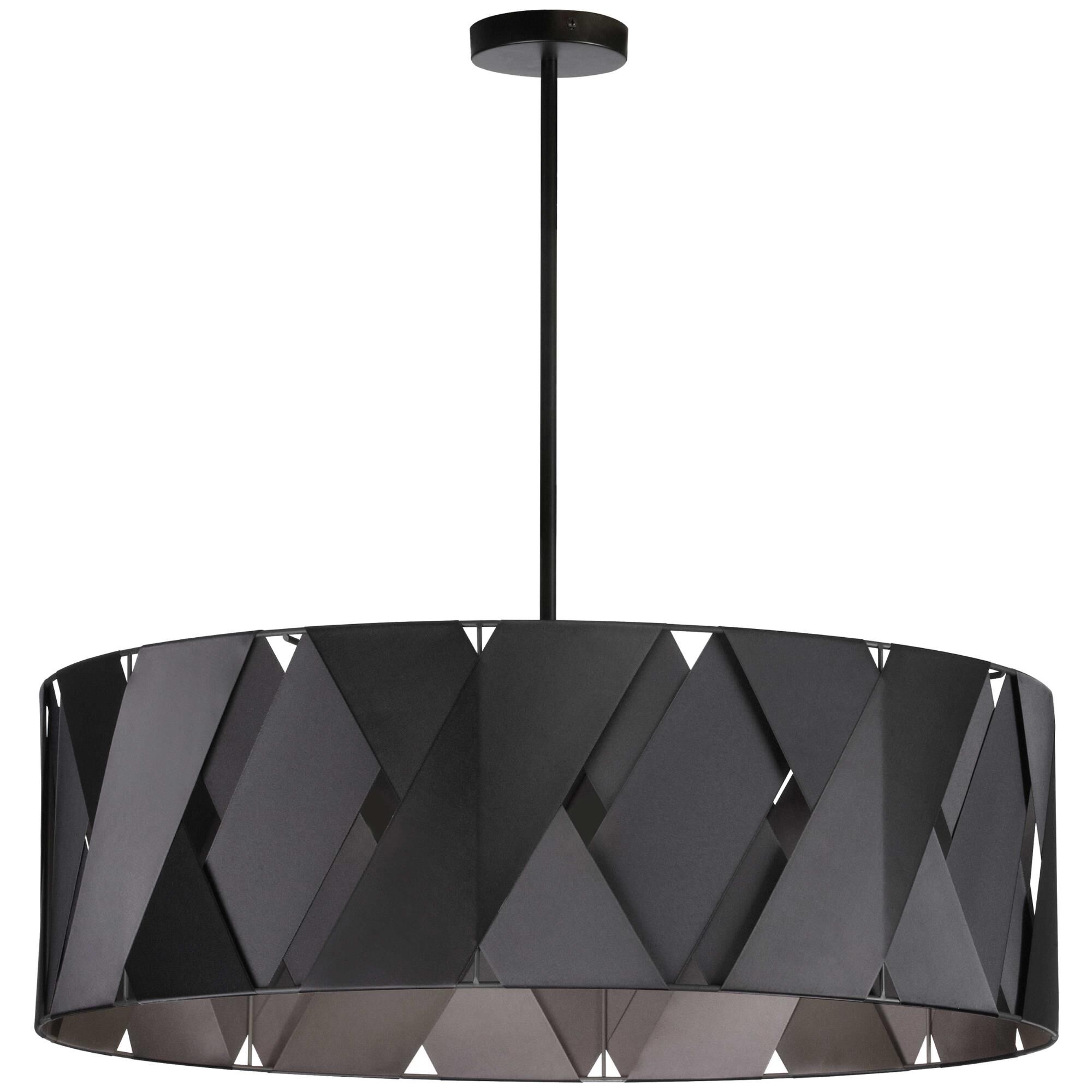 Shown in Matte Black and Black finish and Black Ribbon Drum shade