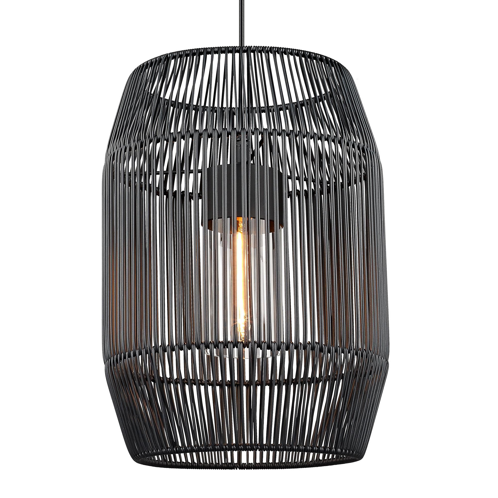 Shown in Natural Black finish and Black Composite Wicker shade