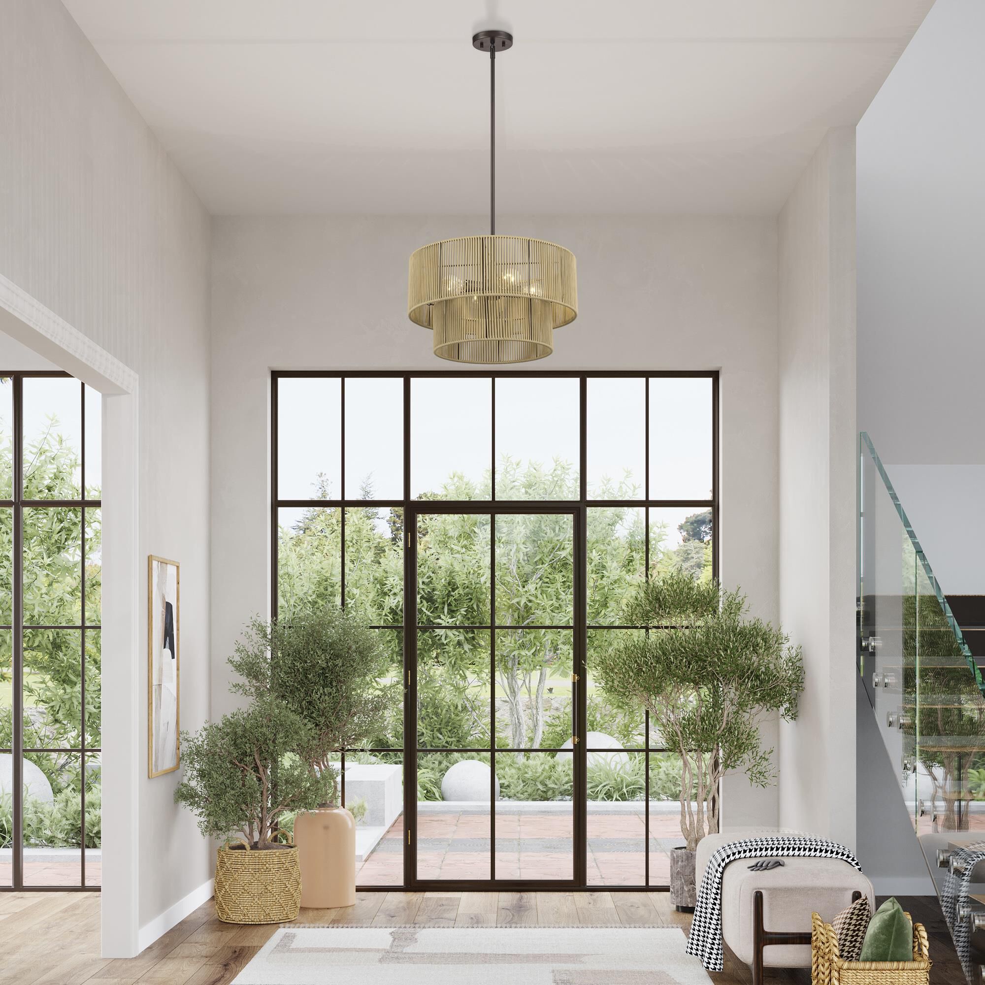 Shown in English Bronze finish and Hand-Woven Venetian Gold Color Polyester Rope shade