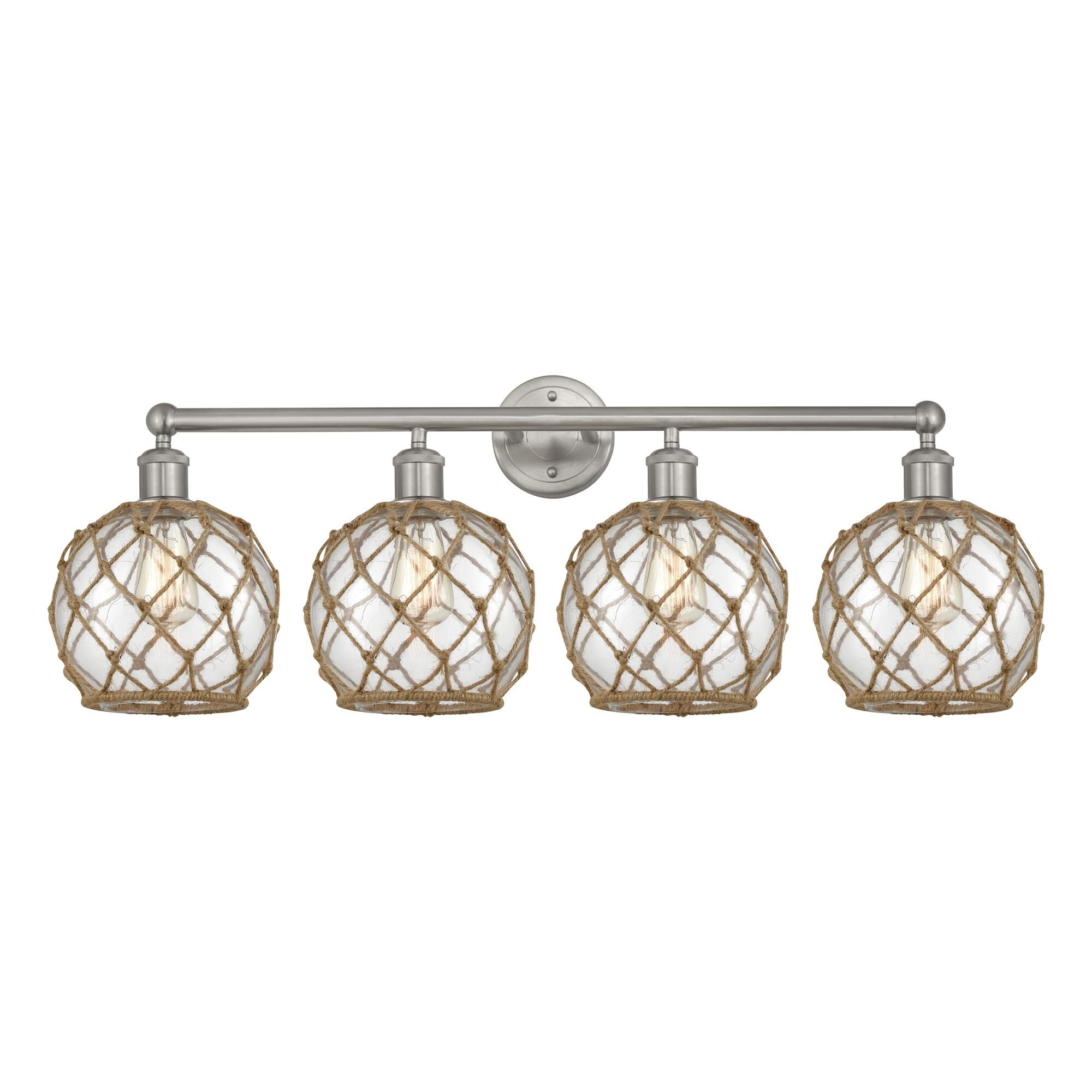 Shown in Brushed Satin Nickel finish and Clear with Brown Rope glass