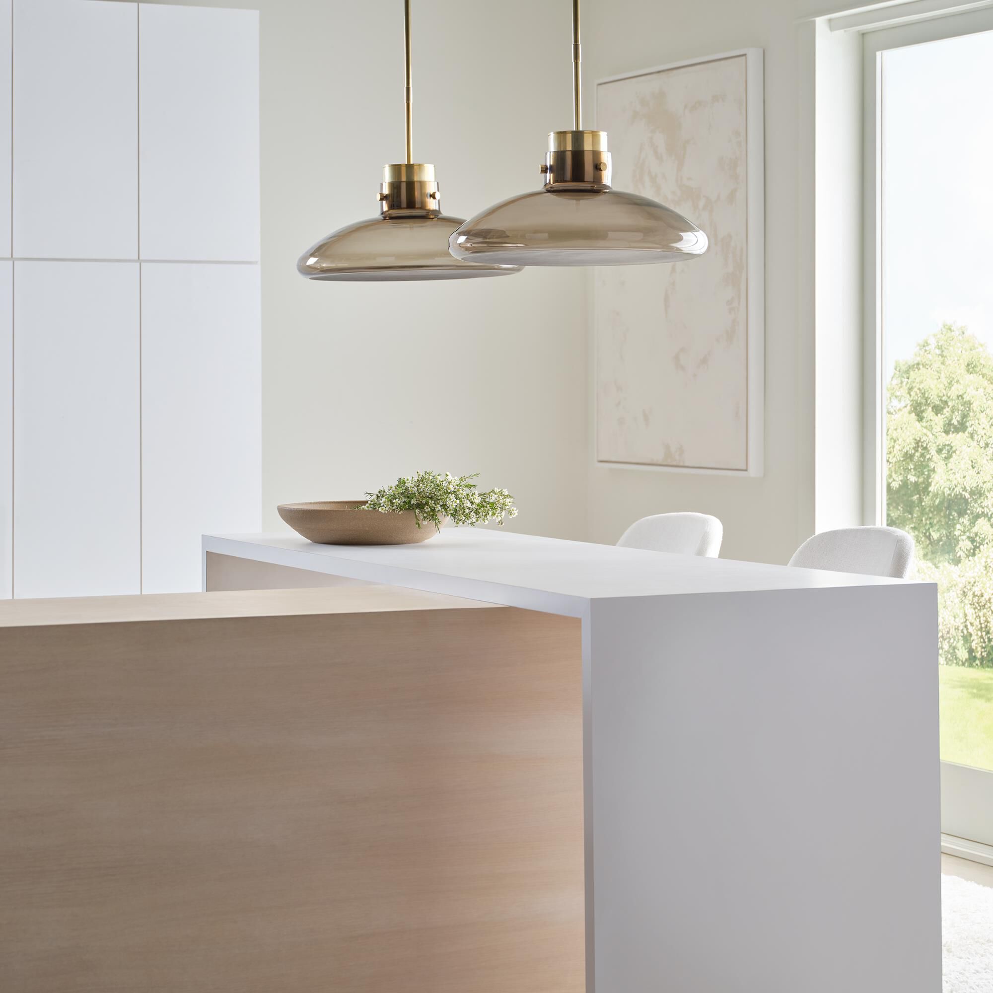 Shown in Hand-Rubbed Antique Brass finish and Smoke glass