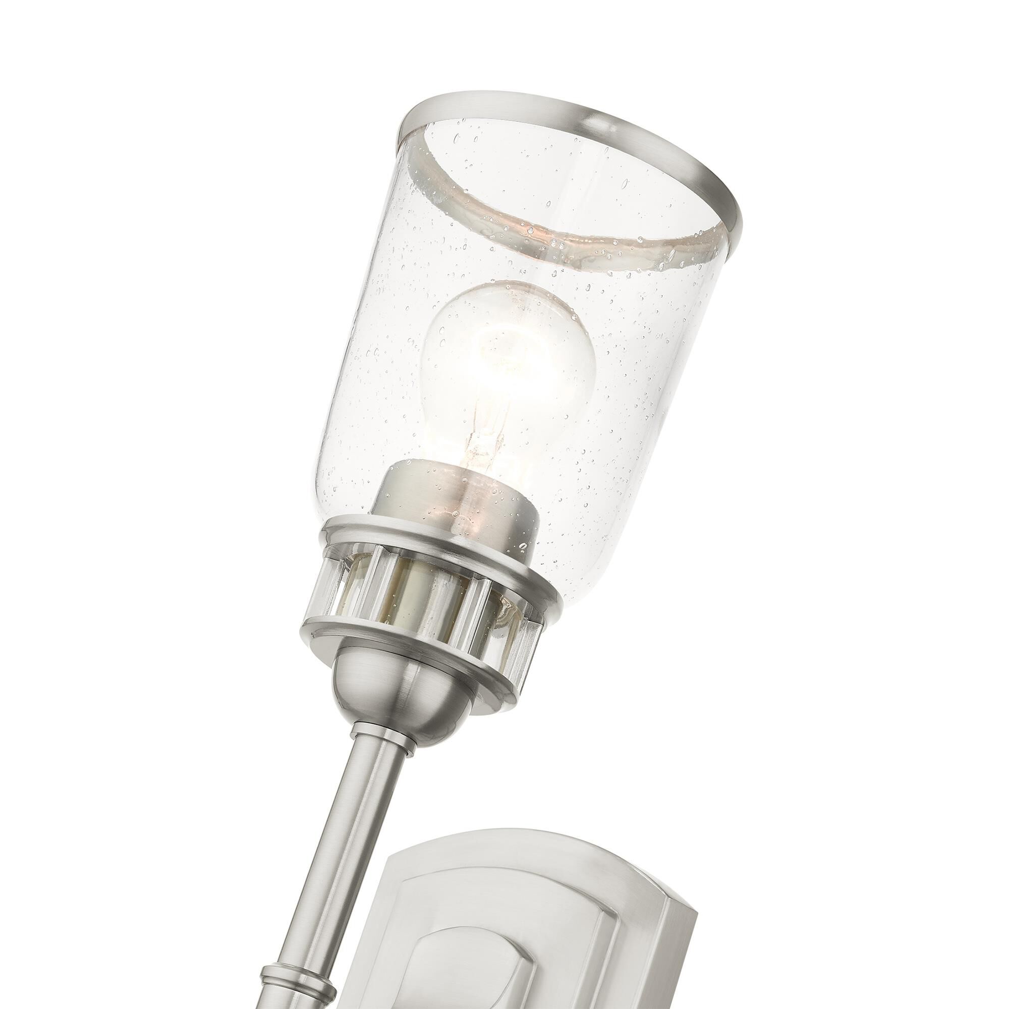 Shown in Brushed Nickel finish and Hand Blown Clear Seeded glass and Hand Blown Clear Seeded Glass shade