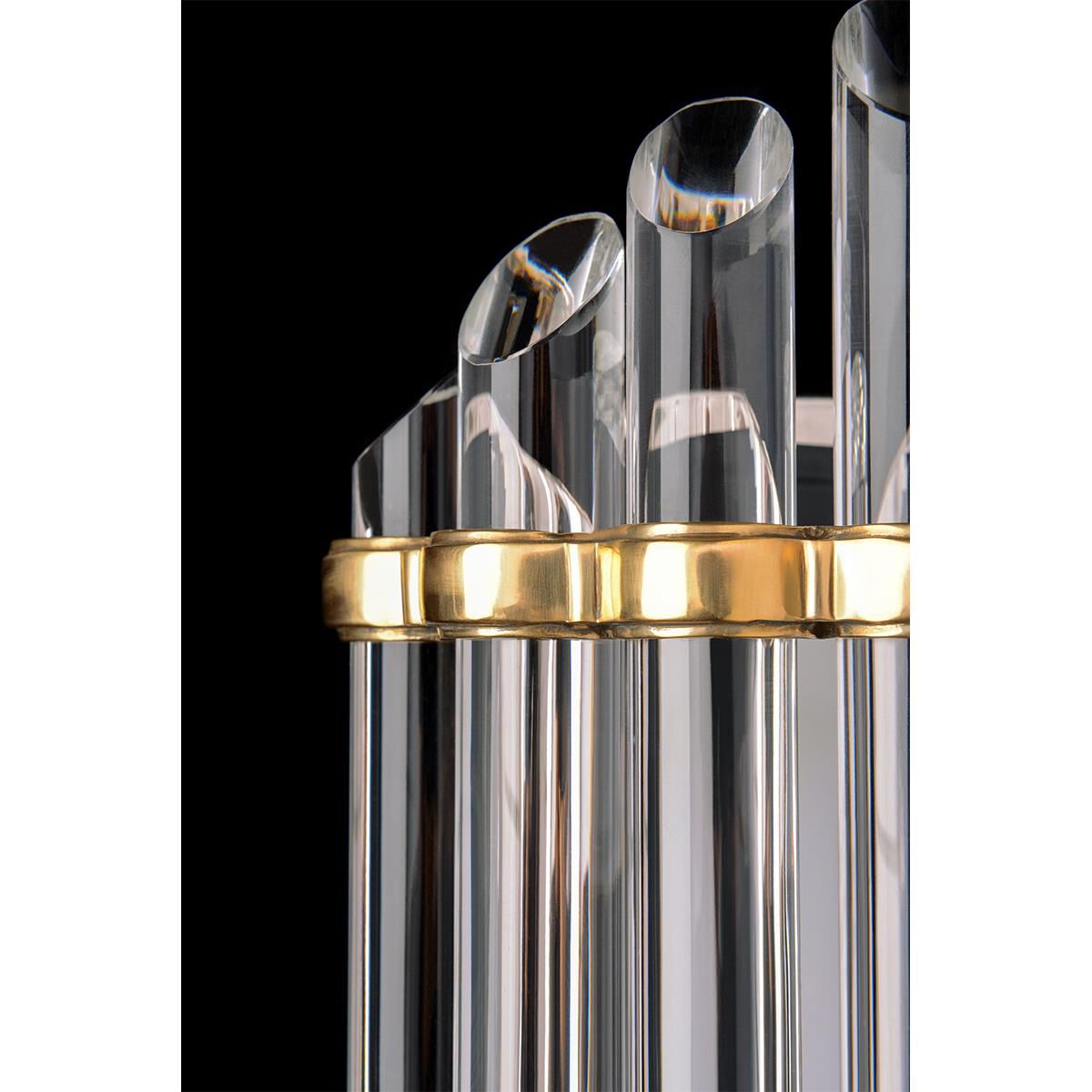 Shown in Aged Brass finish and Clear glass