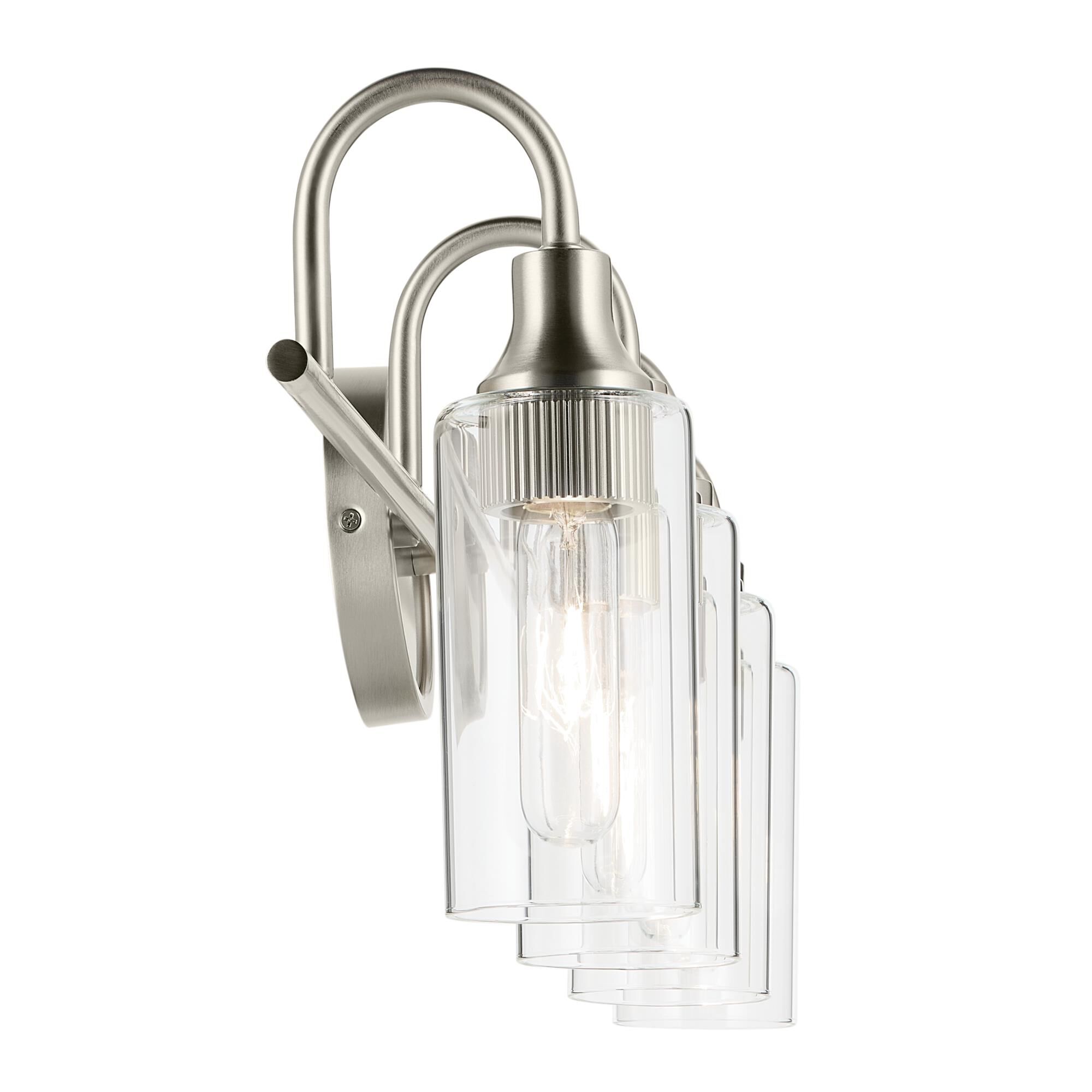 Shown in Brushed Nickel finish and Clear glass