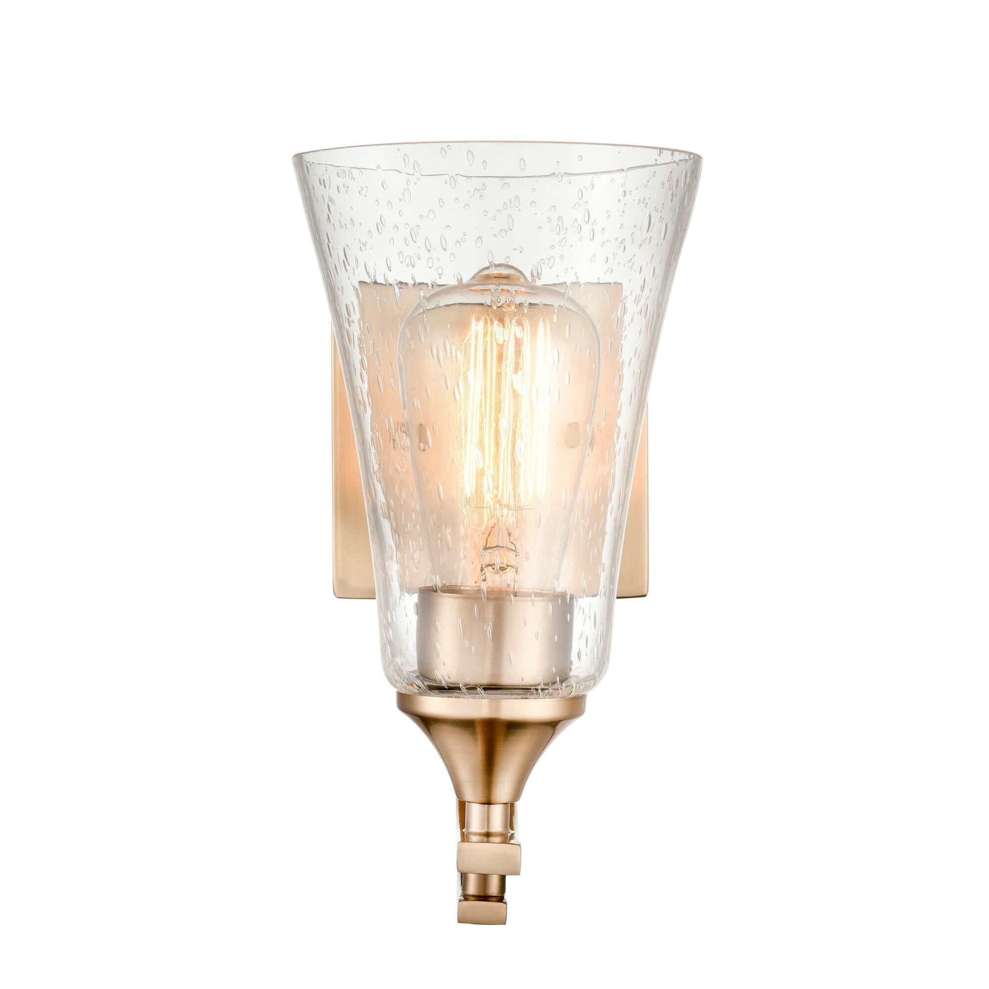 Shown in Modern Gold finish and Clear Seeded glass