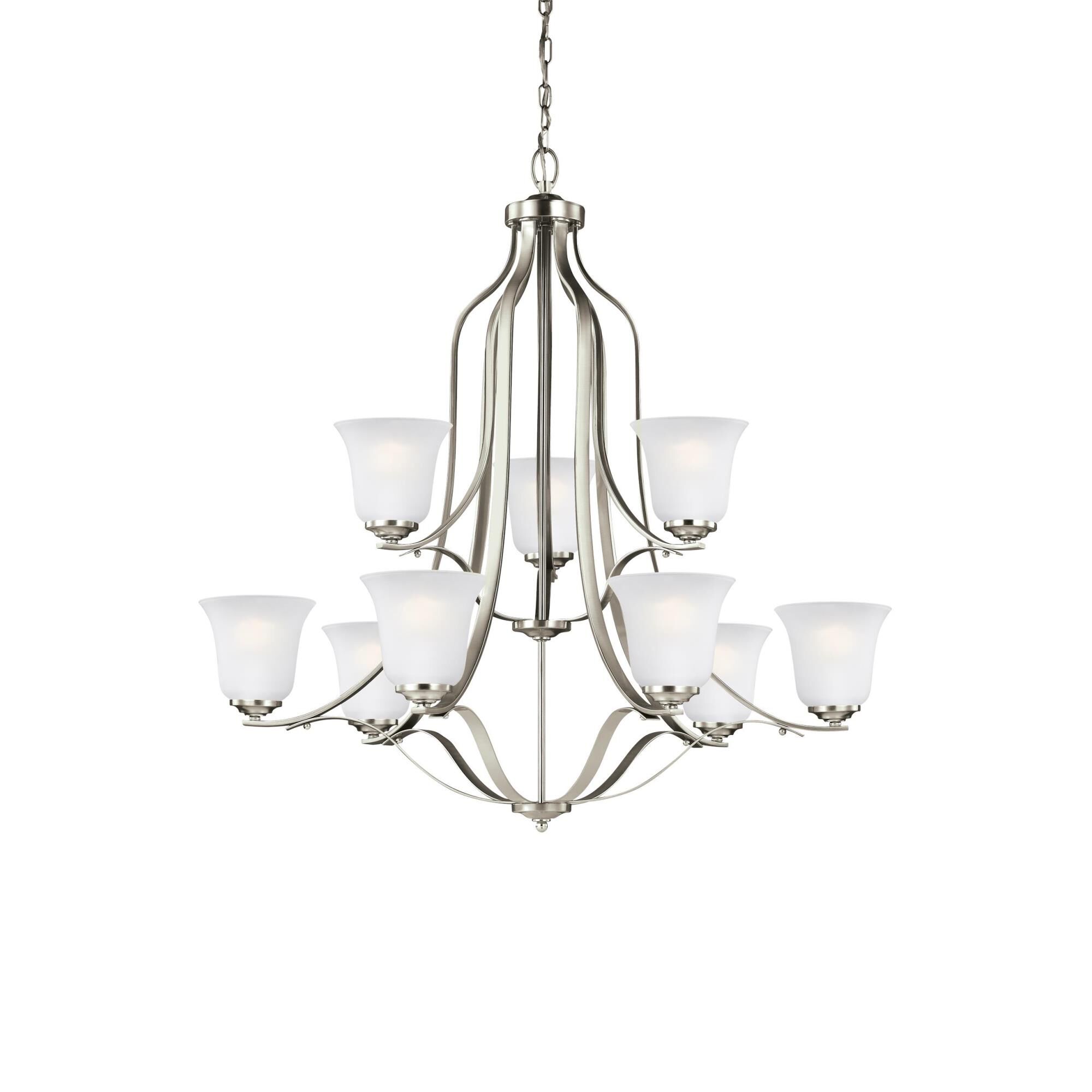 Shown in Brushed Nickel finish and Satin Etched  Shades glass and Satin Etched Glass s shade