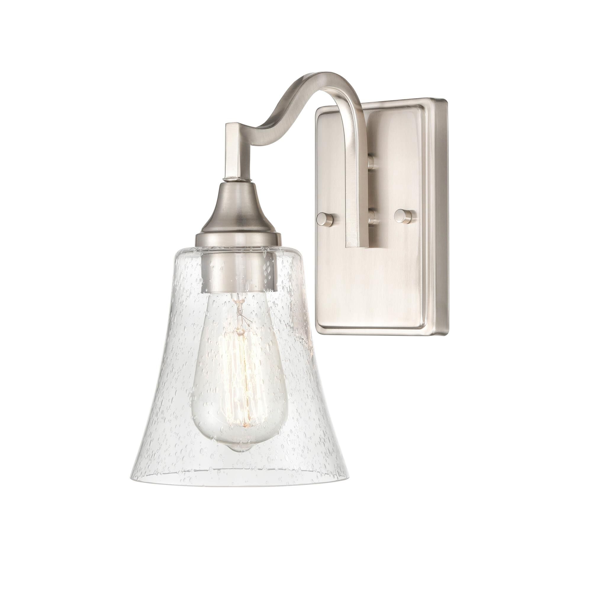 Shown in Brushed Nickel finish and Clear Seeded glass