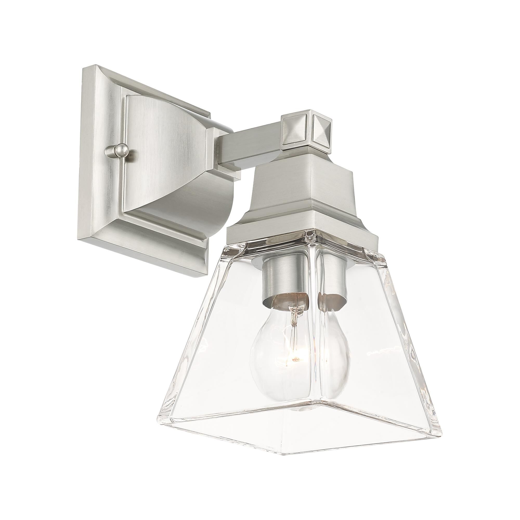 Shown in Brushed Nickel finish and Clear glass and Clear Glass shade
