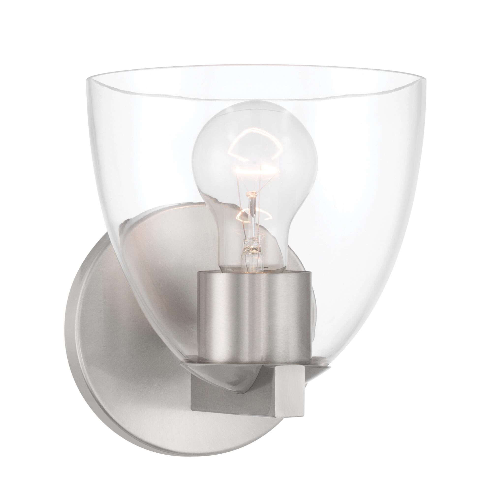 Shown in Brushed Nickel finish and Clear glass