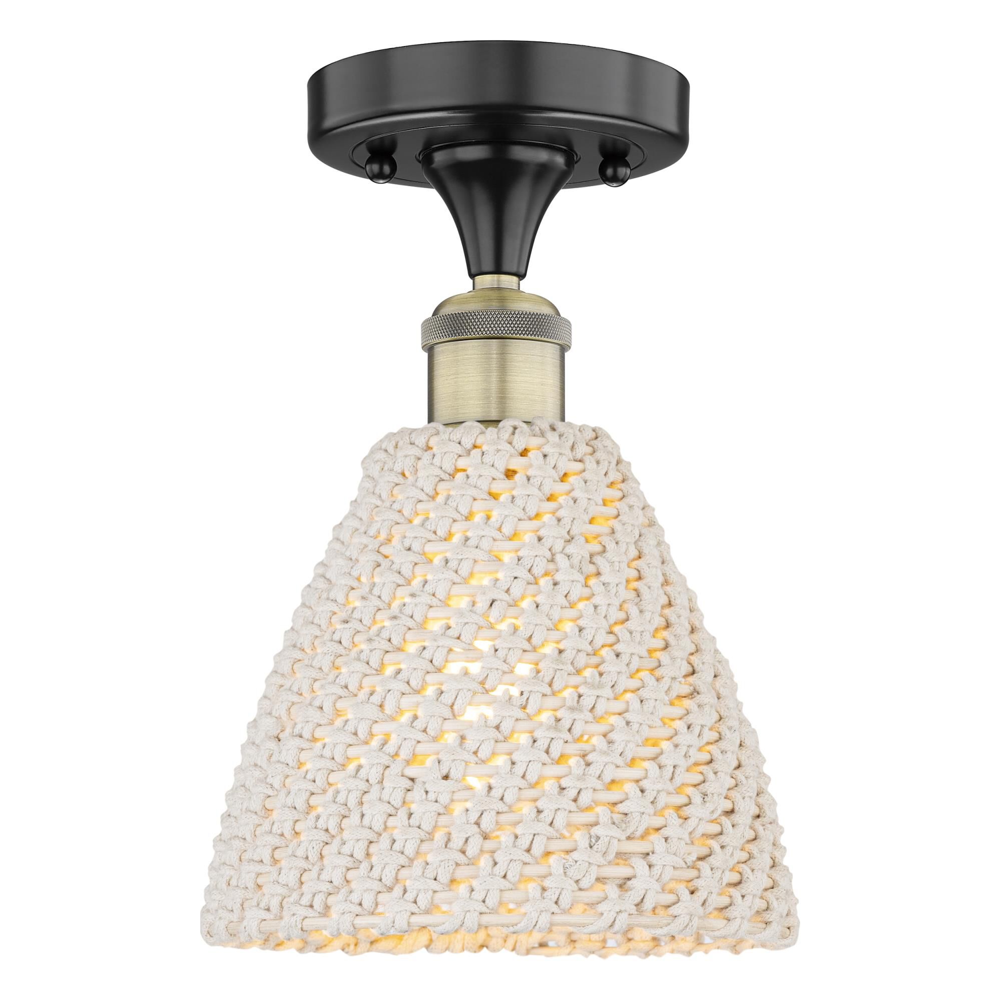 Shown in Black Antique Brass finish and Natural shade