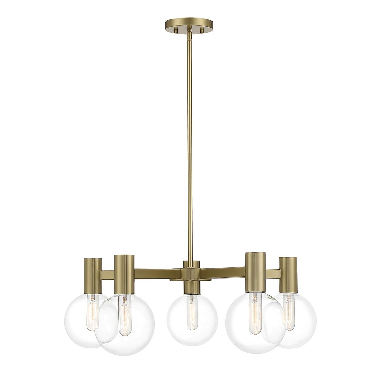 Shown in Warm Brass finish and Clear glass and Glass shade