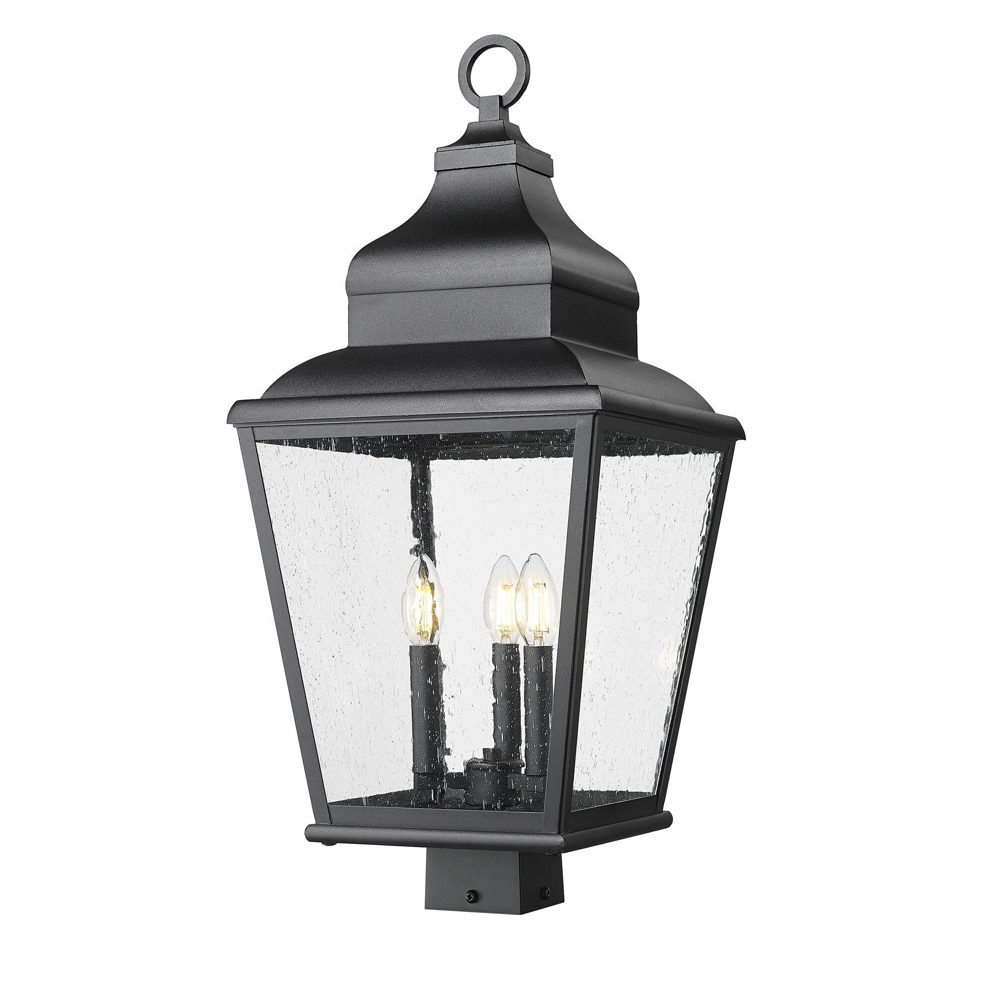 Shown in Sand Black finish and Clear Seedy glass