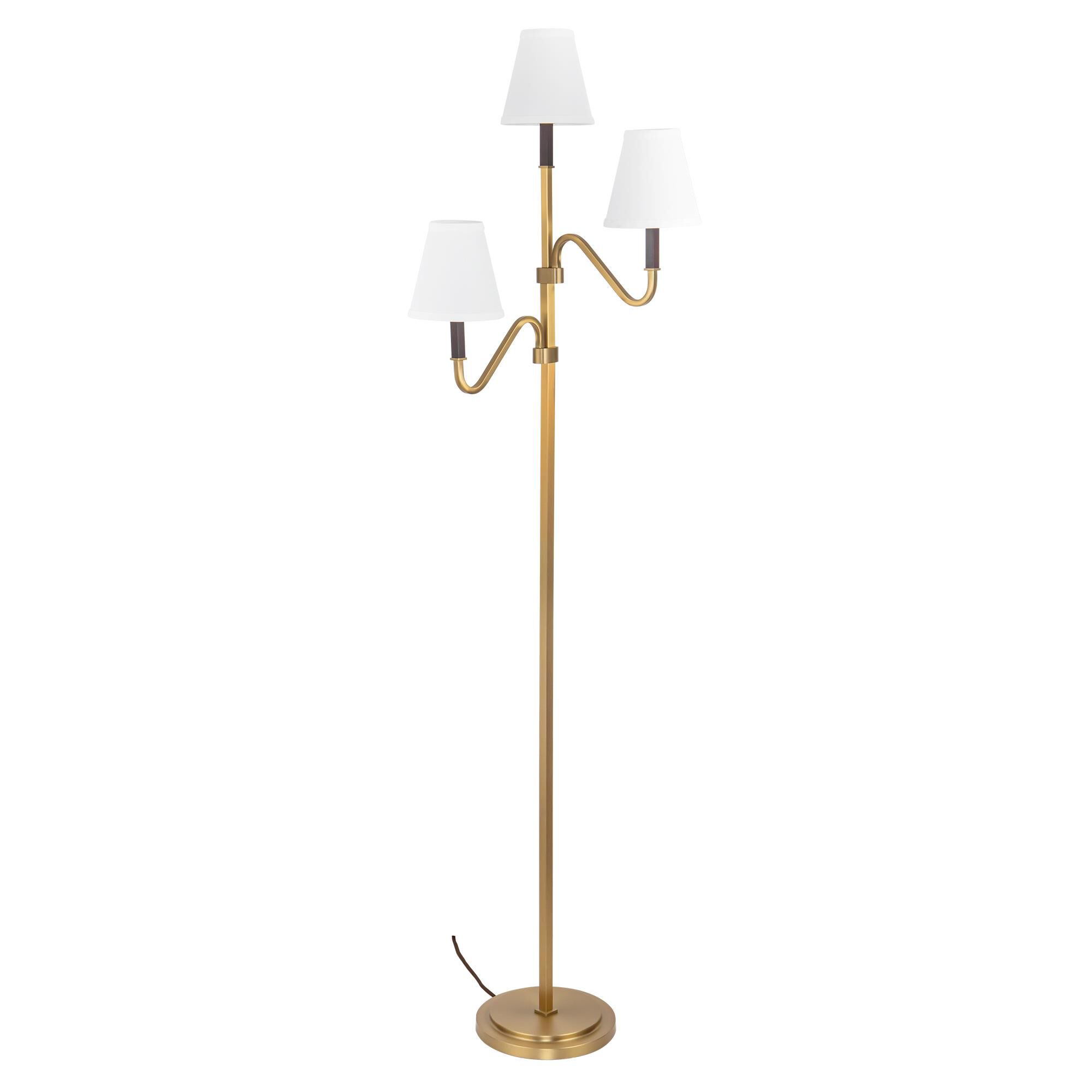 Shown in Brushed Gold finish and White Linen shade