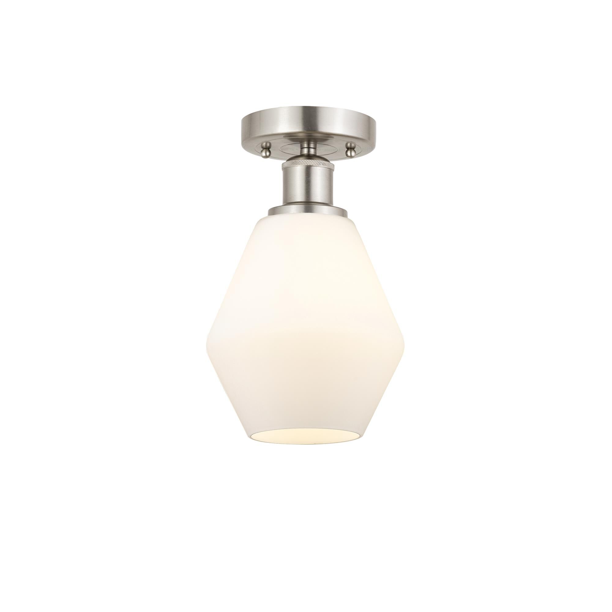Shown in Brushed Satin Nickel, Cased Matte White finish and Cased Matte White glass and Cased Matte White Glass shade