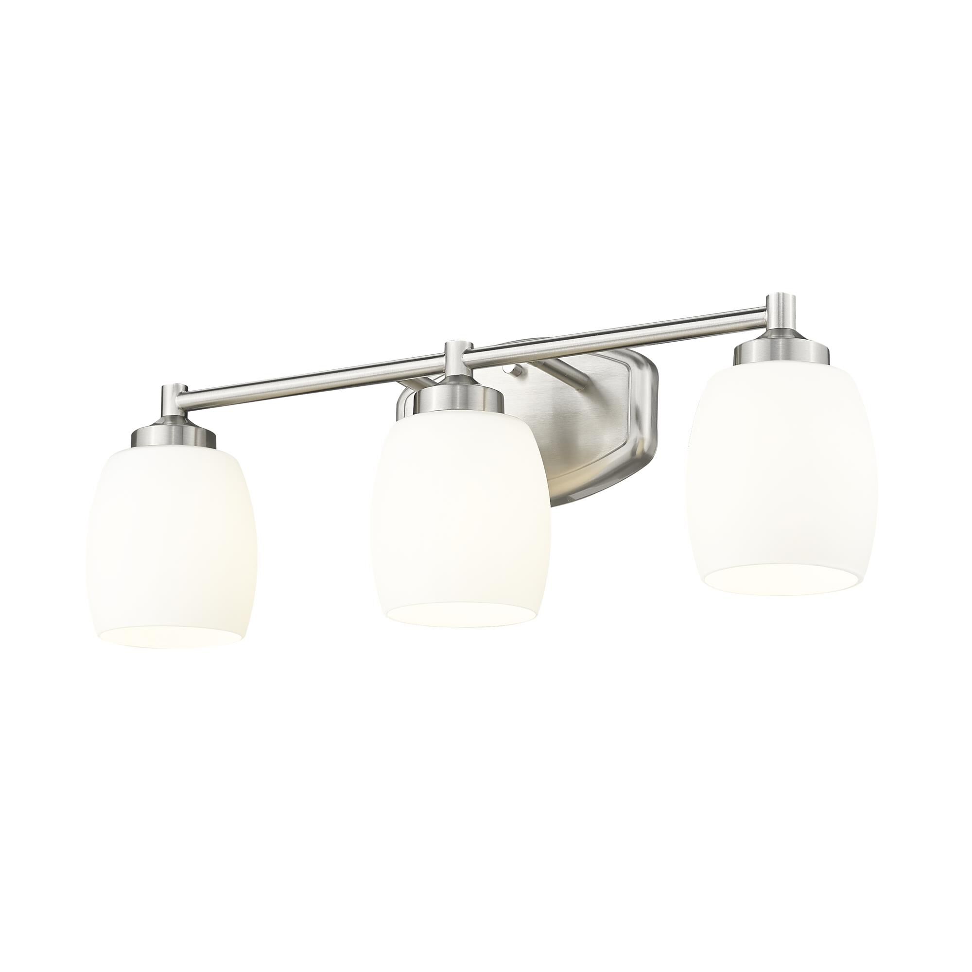 Shown in Brushed Nickel finish and Matte Opal glass and Matte Opal shade