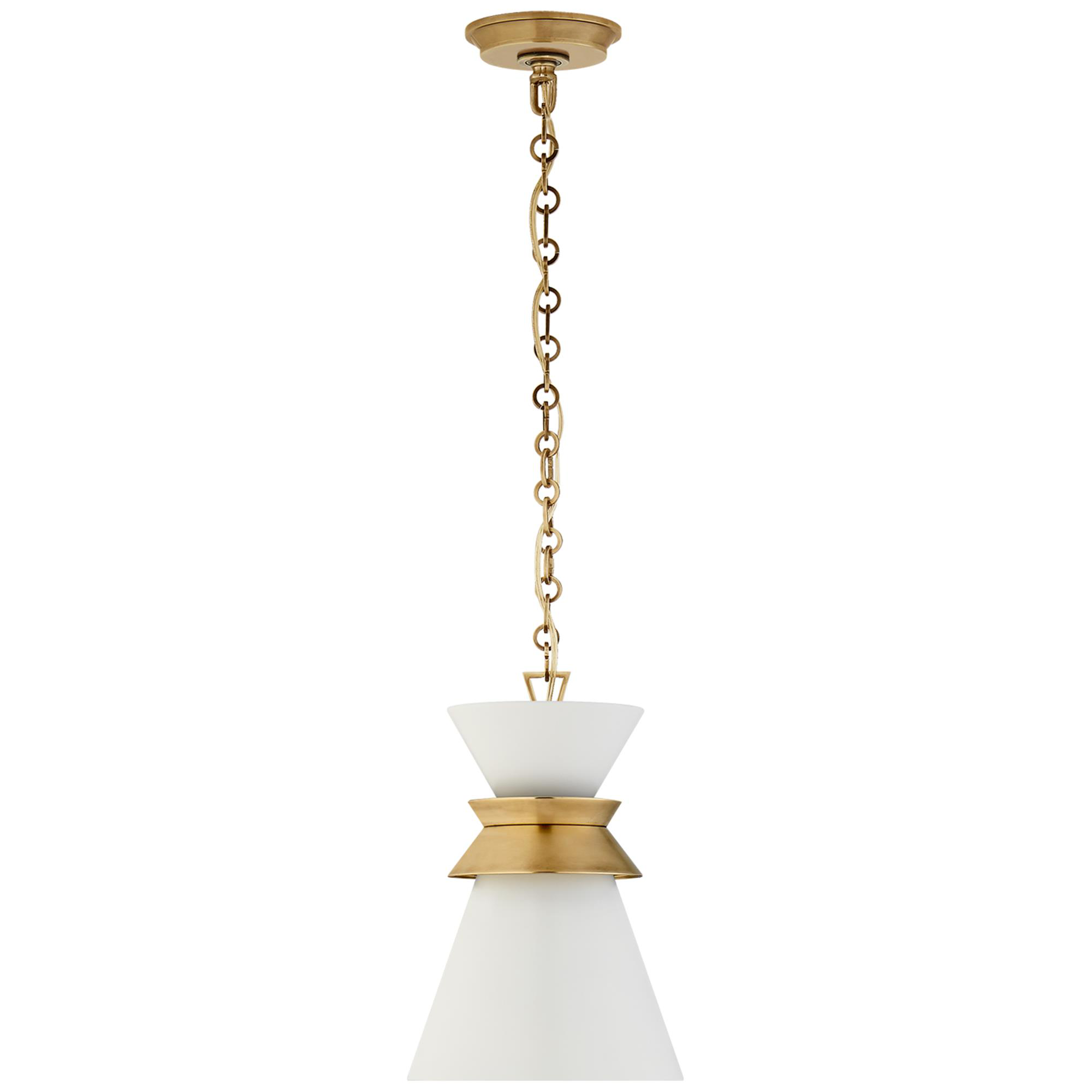 Shown in Antique- Burnished Brass finish and Matte White shade