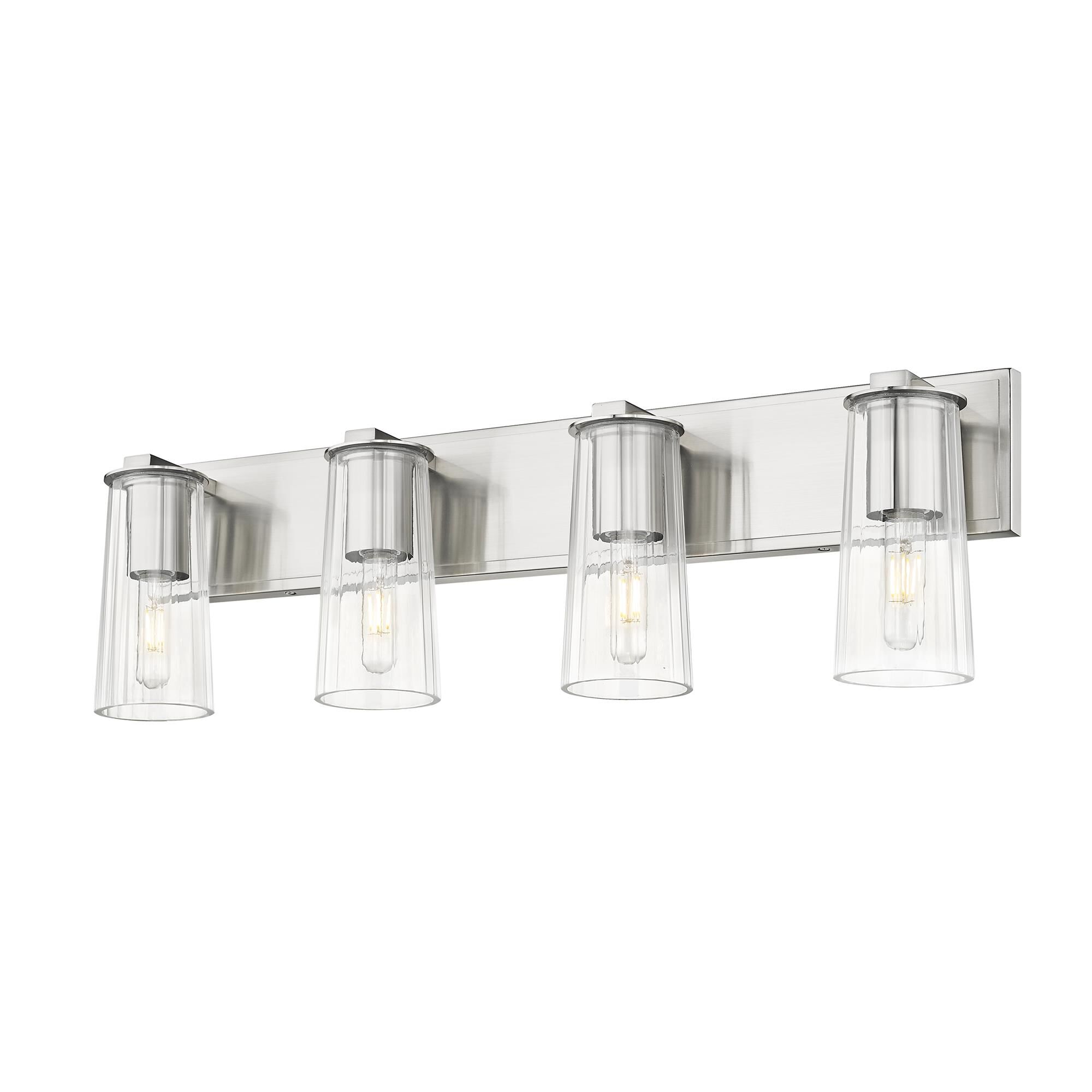 Shown in Brushed Nickel finish and Clear glass and Clear shade