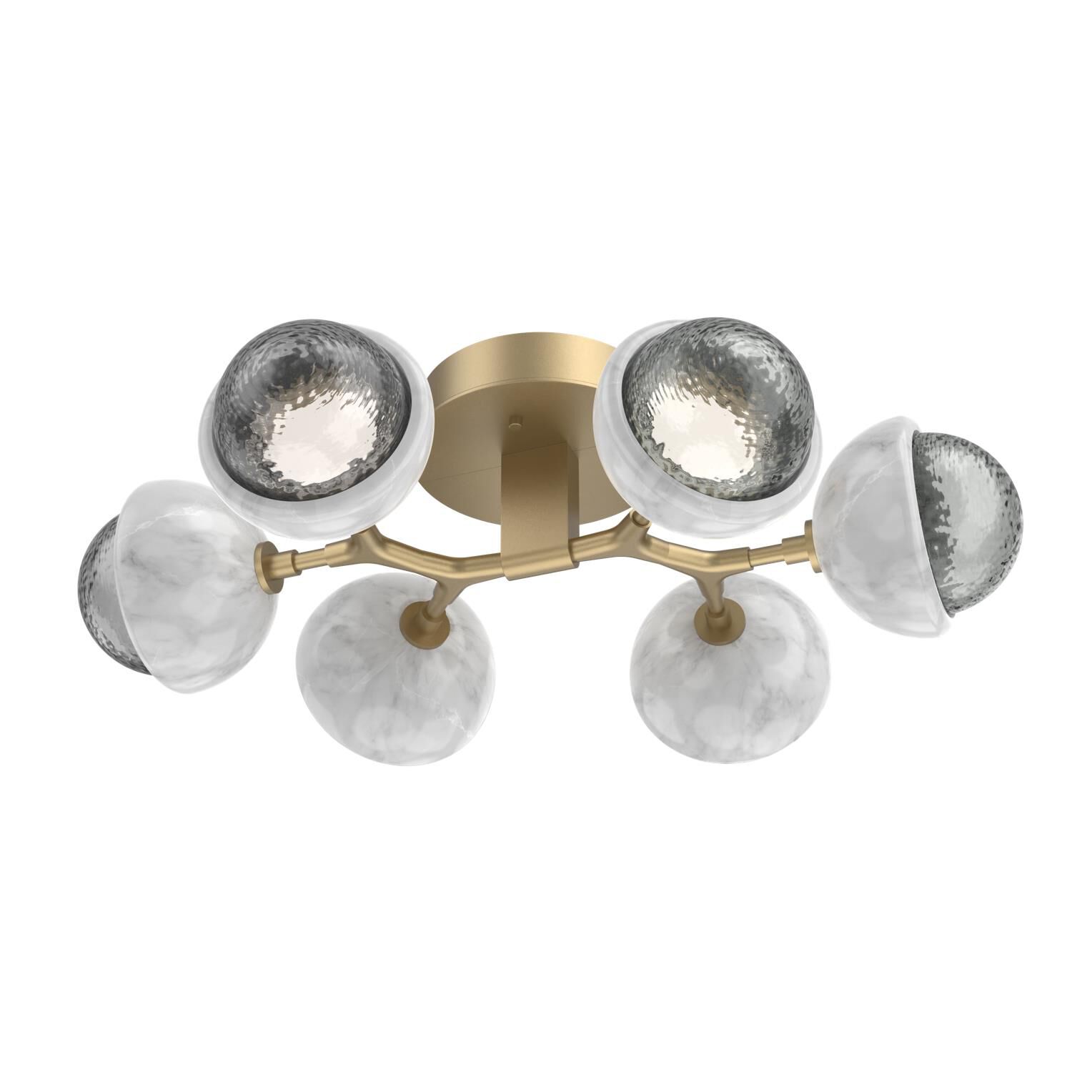 Shown in Novel Brass finish and Smoke glass and White Marble accent