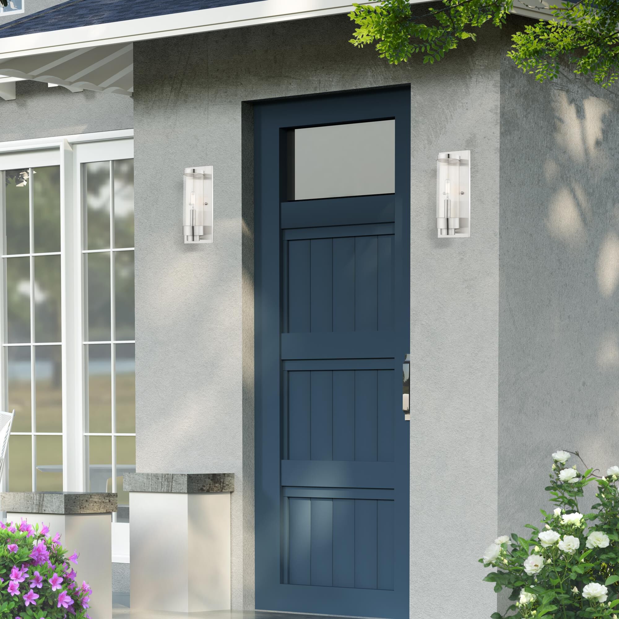 Shown in Brushed Nickel finish and Clear glass