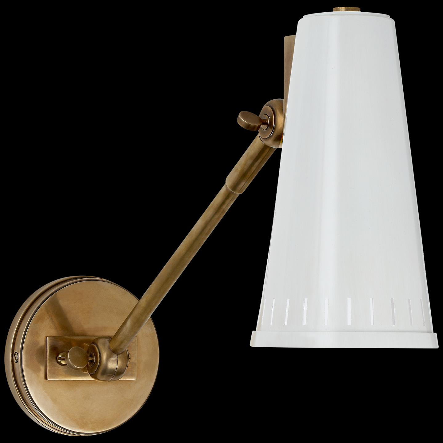Shown in Hand-Rubbed Antique Brass finish and Antique White shade