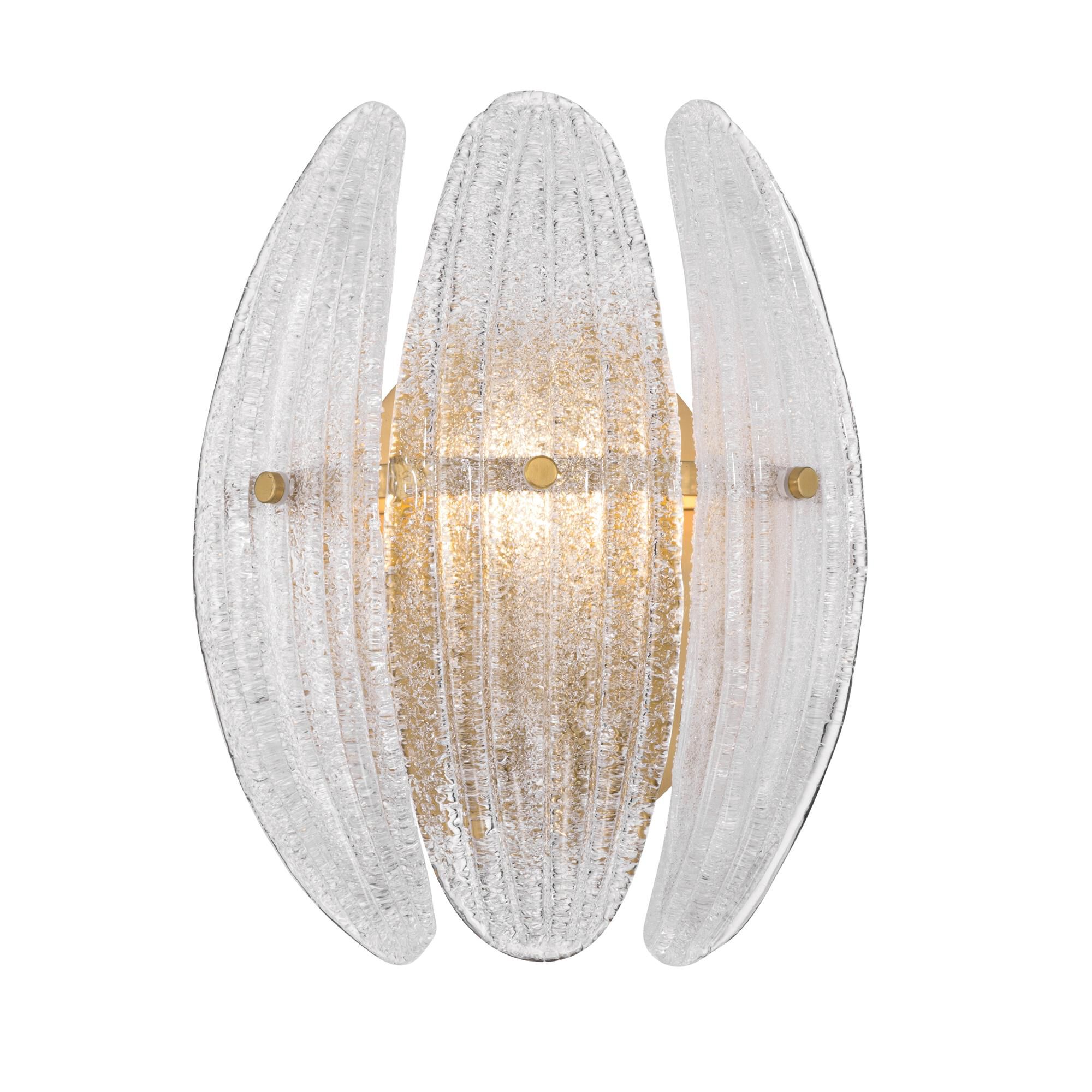 Shown in Legacy Brass finish and Clear Textured shade