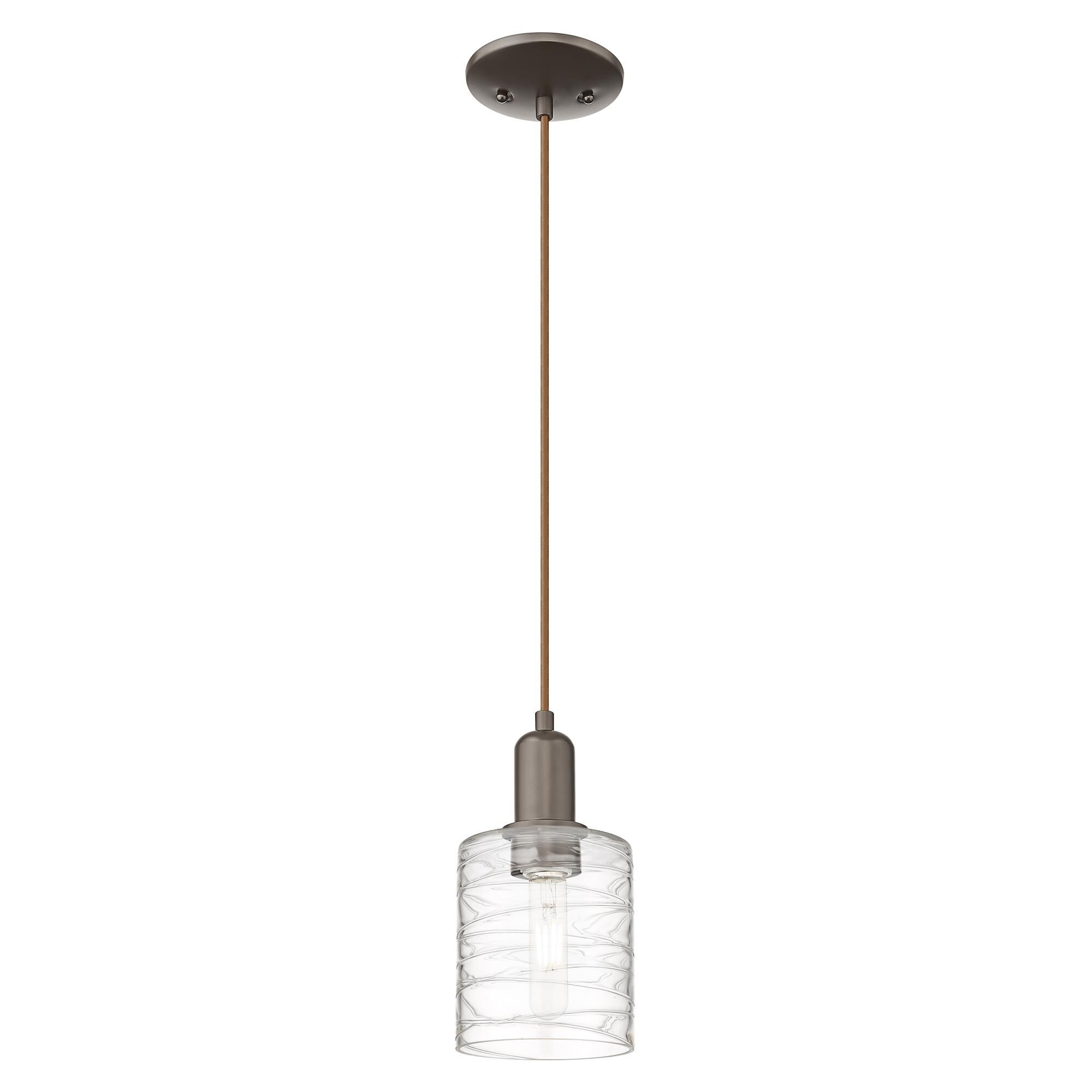 Shown in Oil Rubbed Bronze finish and Deco Swirl glass