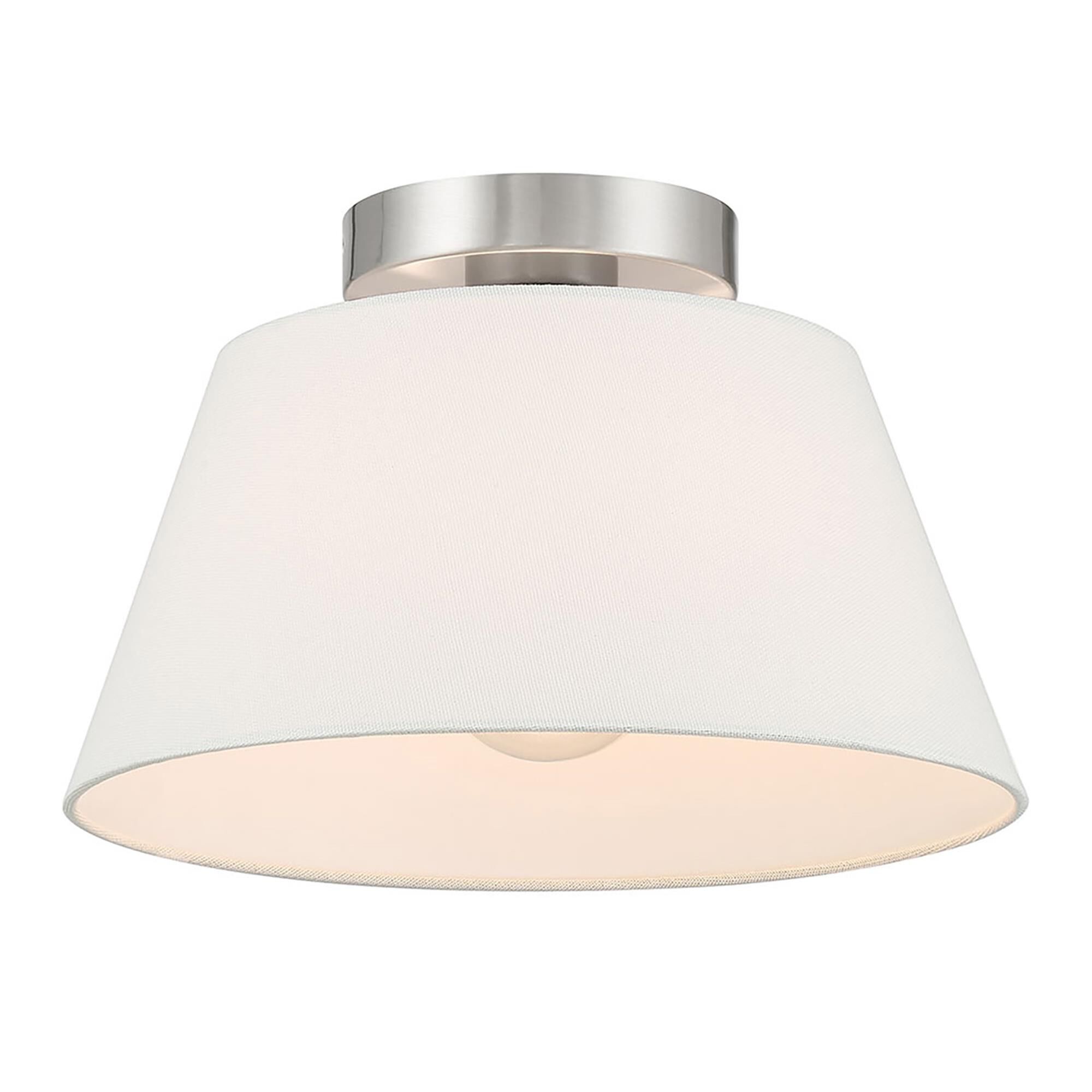 Shown in Brushed Nickel finish and White Linen Fabric shade