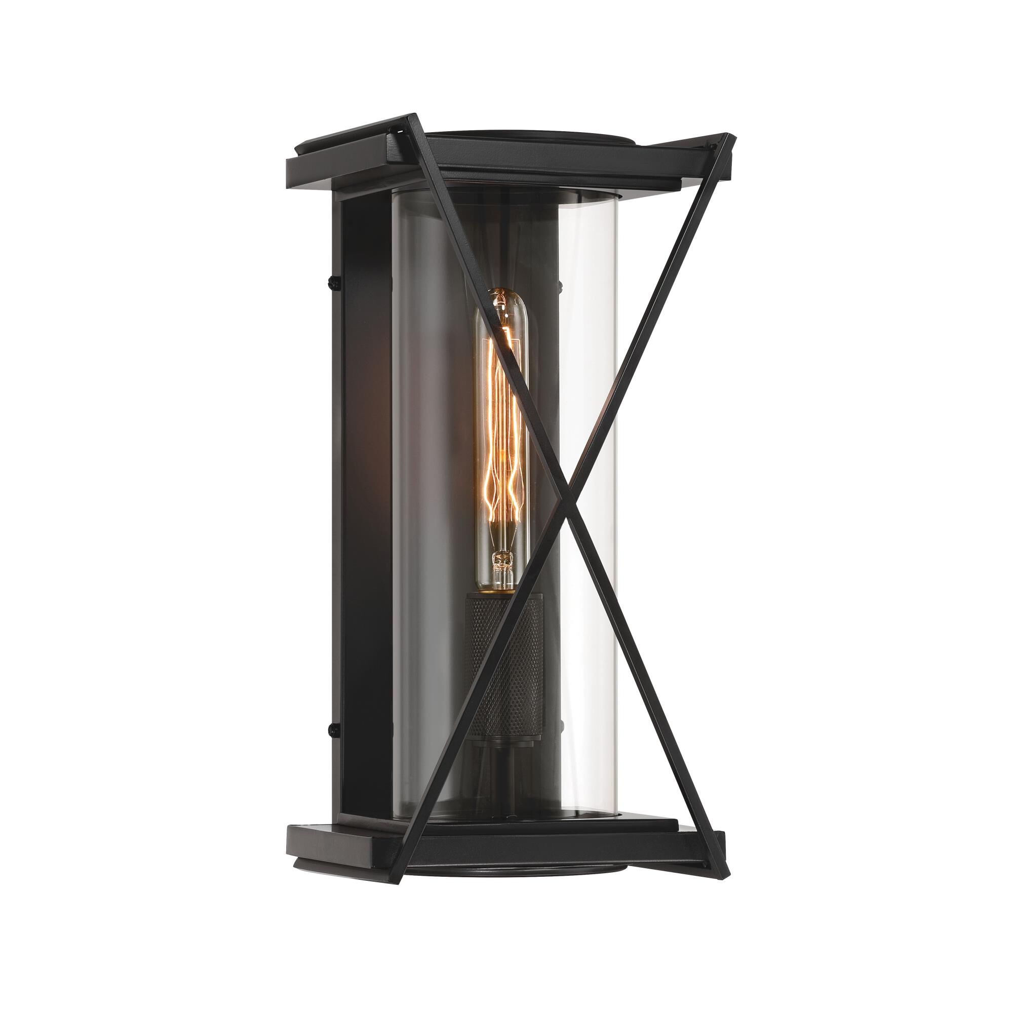 Shown in Dark Matte Black finish and Clear glass and Glass shade