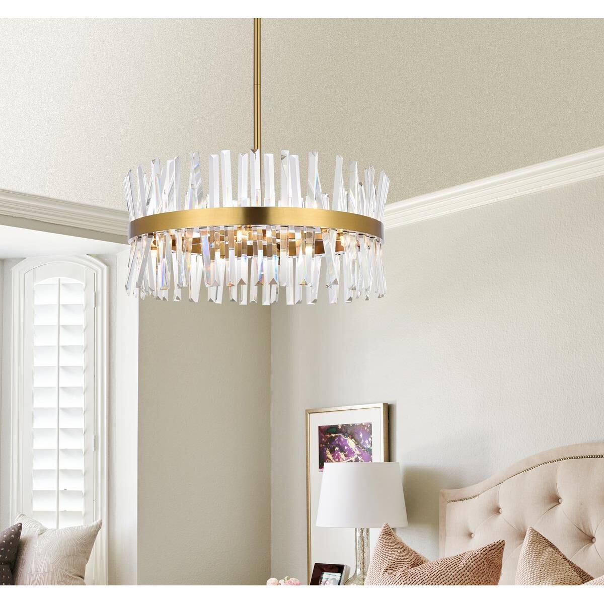 Shown in Satin Gold finish and Royal Cut Clear crystal