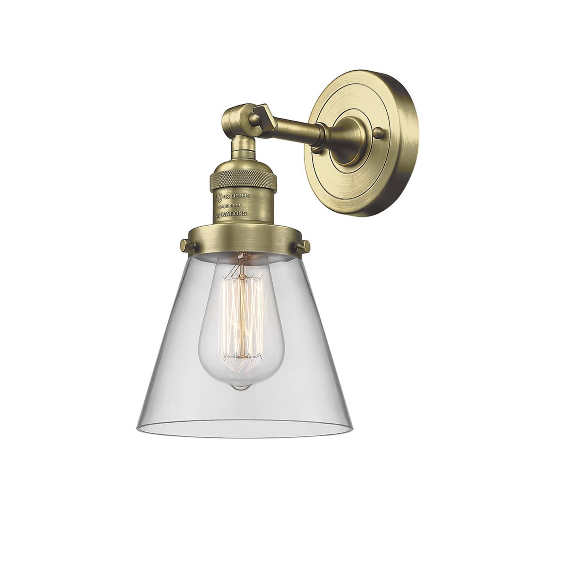 Shown in Antique Brass finish and Clear glass