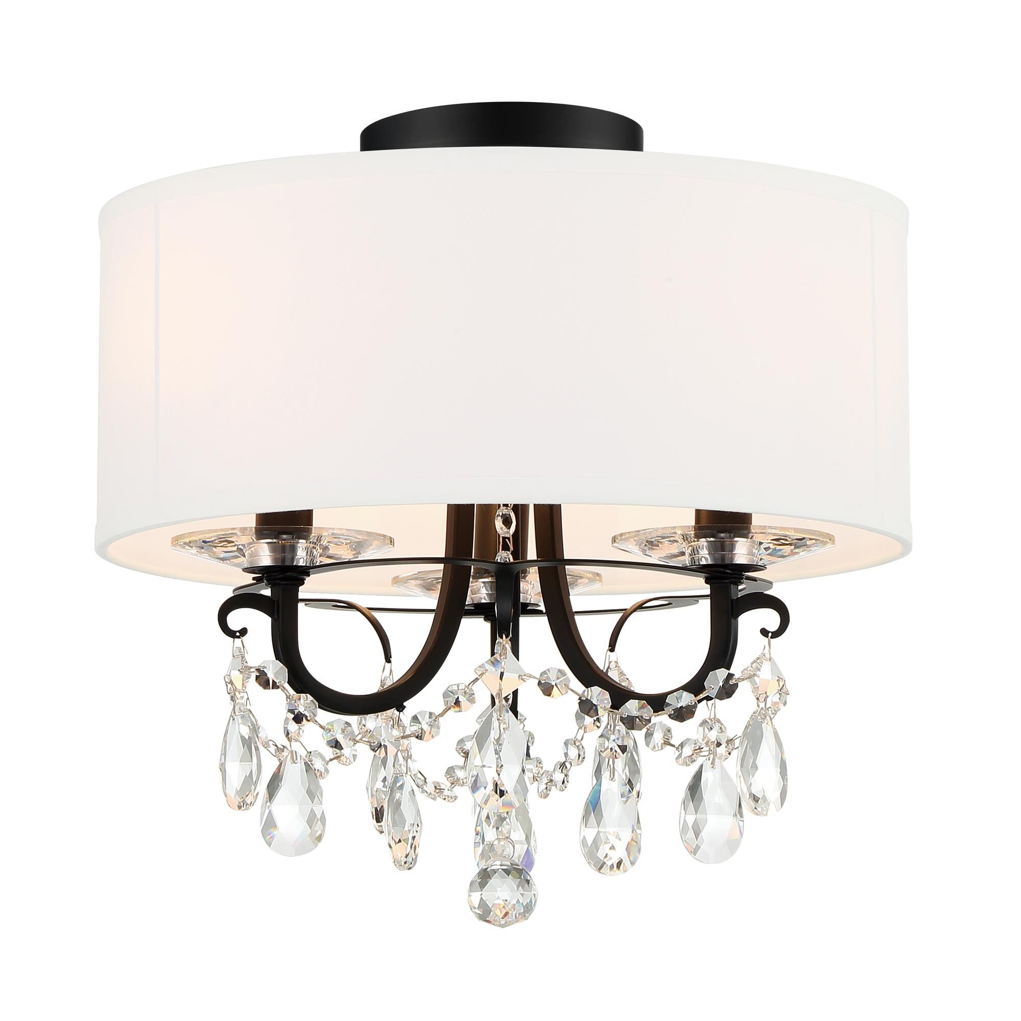 Shown in Matte Black finish and Hand Cut crystal and Silk shade