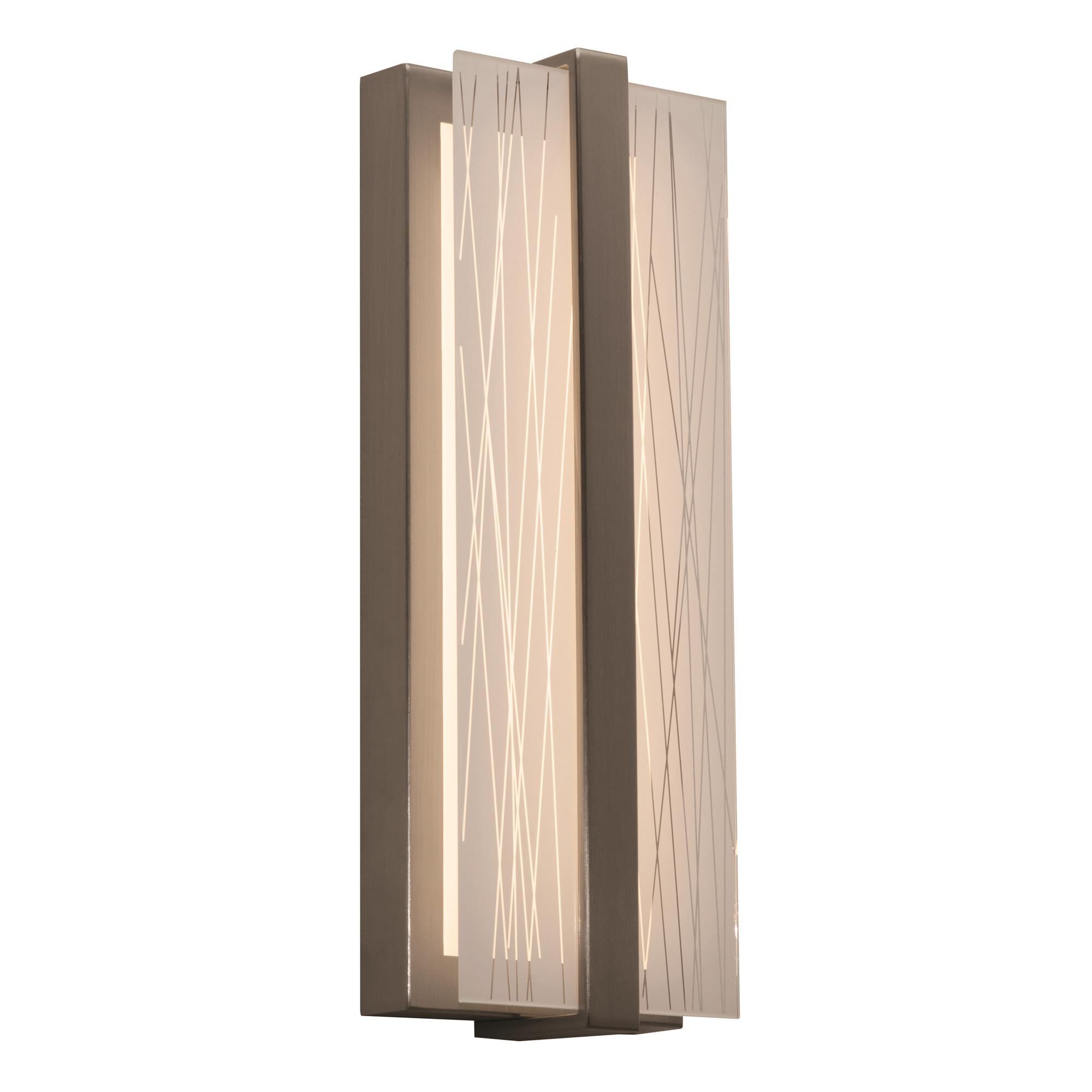 Shown in Satin Nickel finish and Clear Printed glass and 120 Volt Dimmer accent