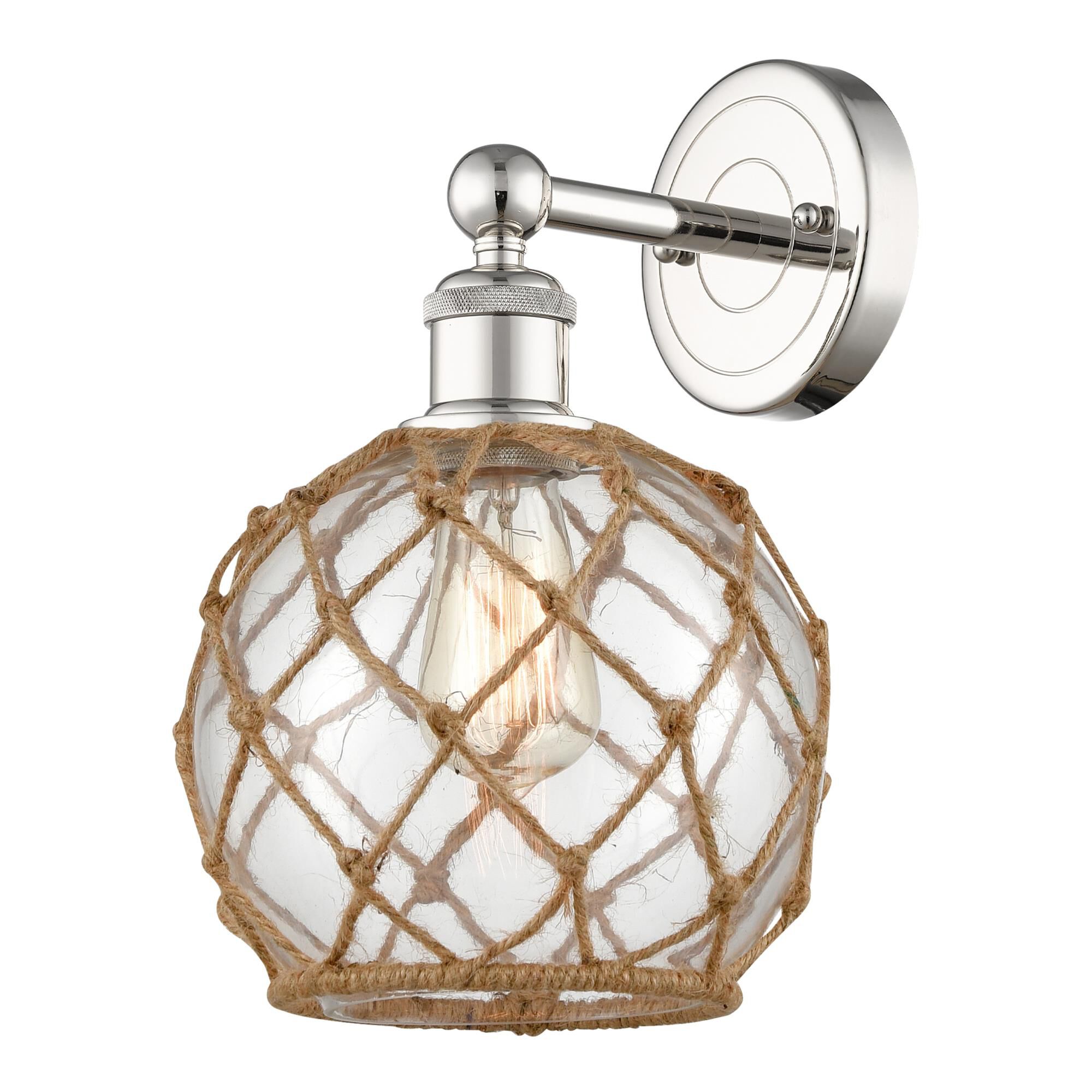Shown in Polished Nickel finish and Clear with Brown Rope glass