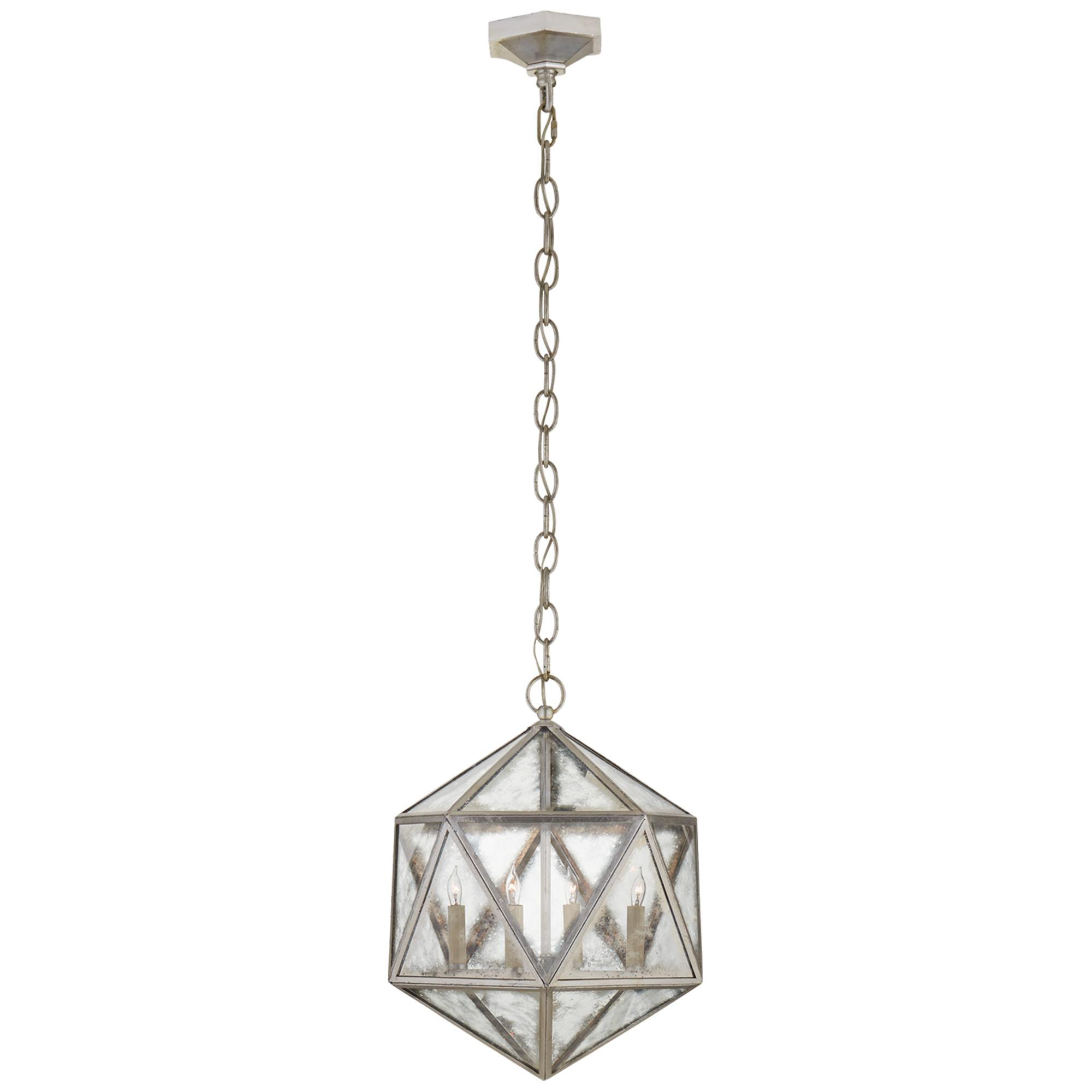 Shown in Burnished Silver Leaf finish and Antique Mirror glass