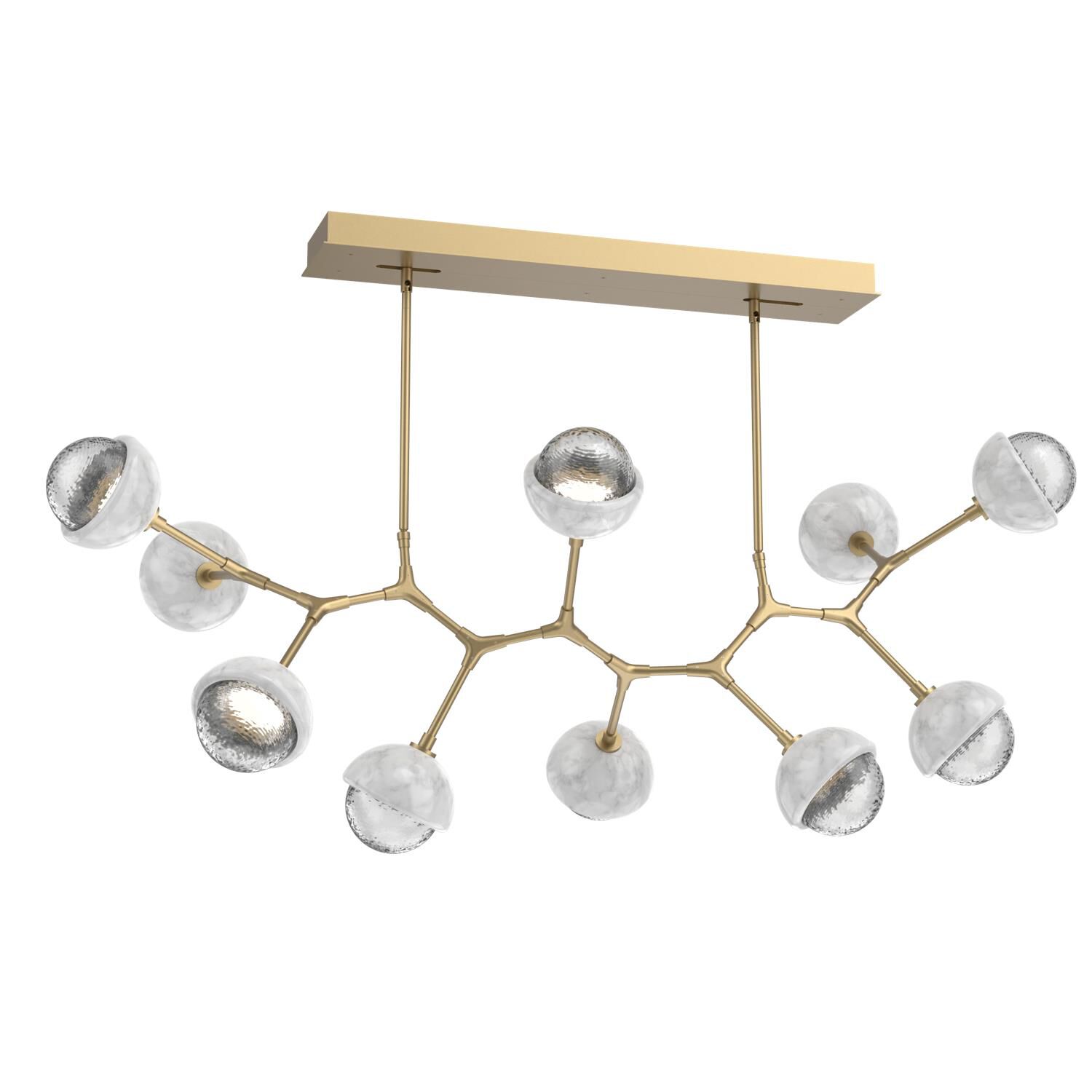 Shown in Gilded Brass finish and Clear glass and White Marble accent