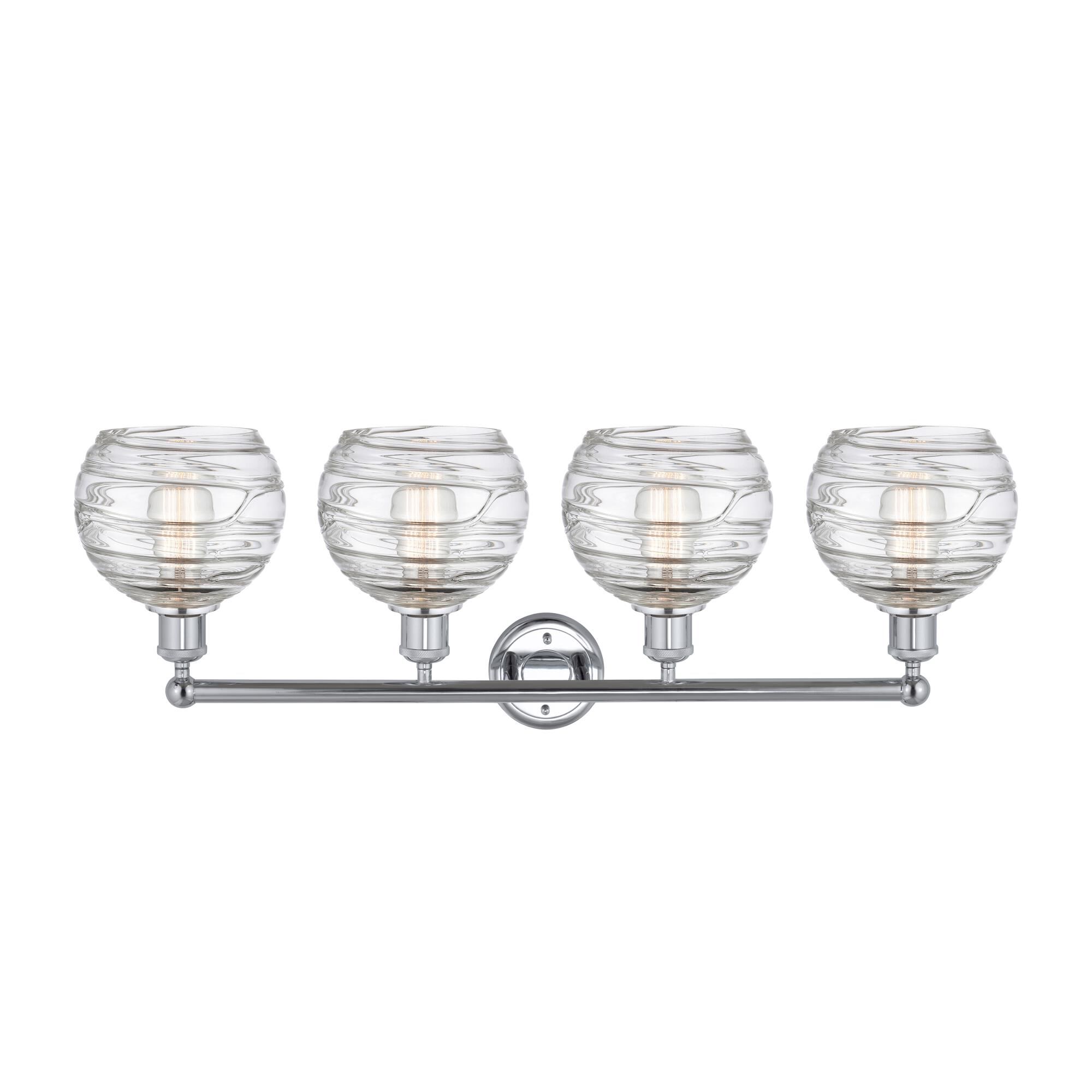 Shown in Polished Chrome finish and Clear Deco Swirl glass