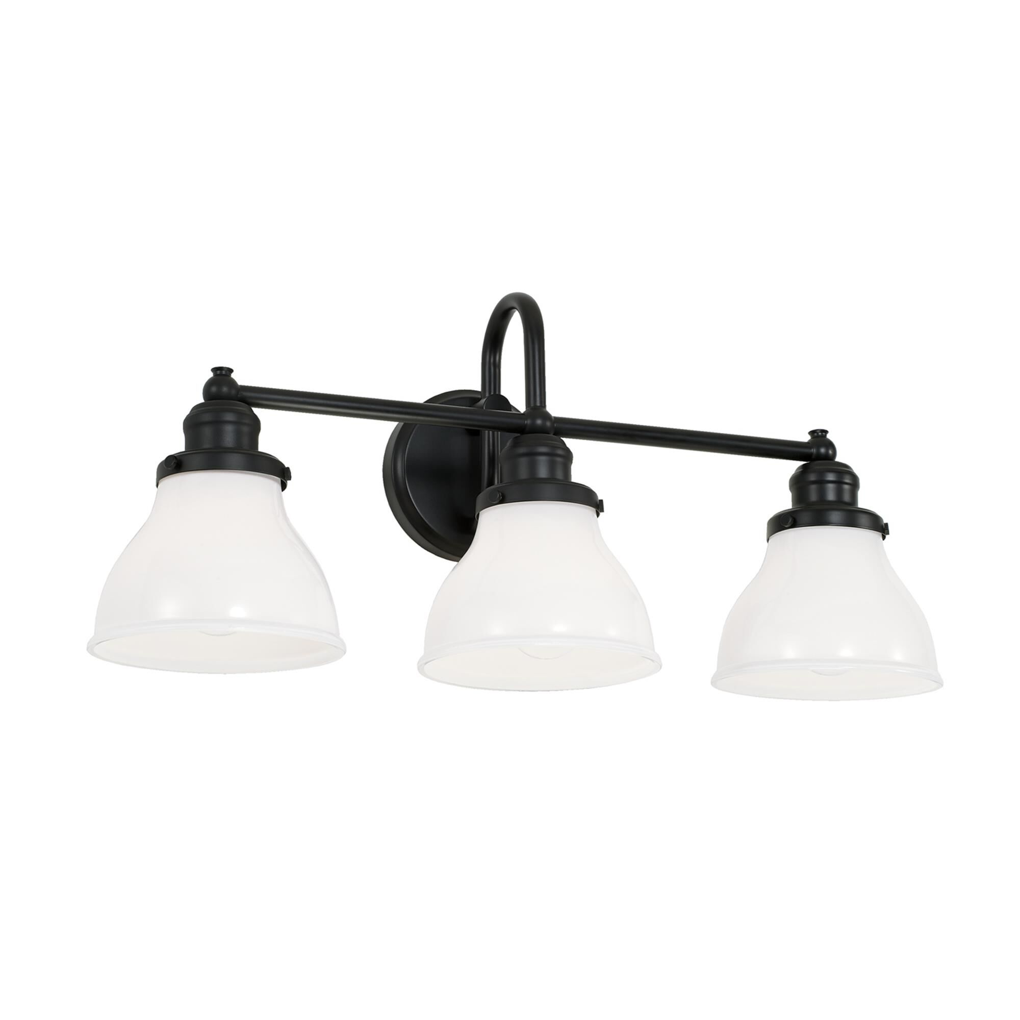 Shown in Matte Black finish and Milk glass