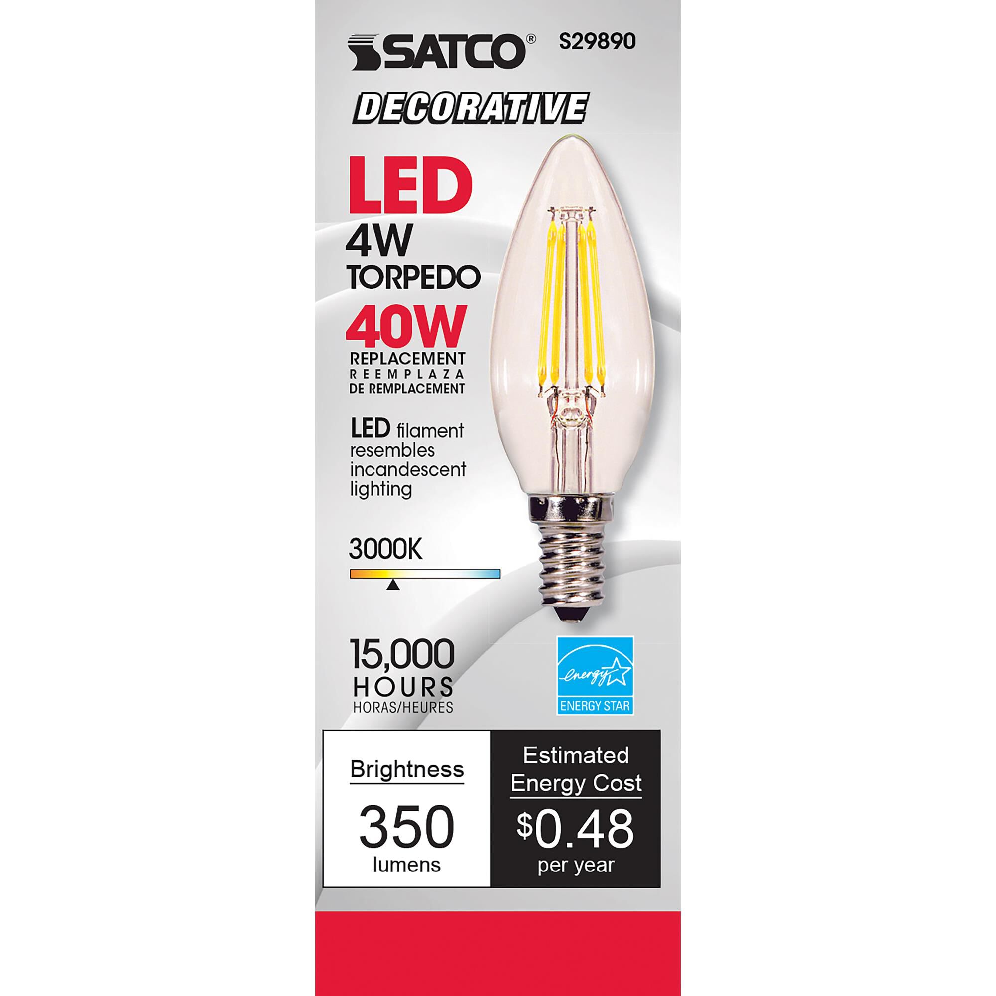 Dimmable 4 Watt 3000K B11 LED Light Bulb by Satco