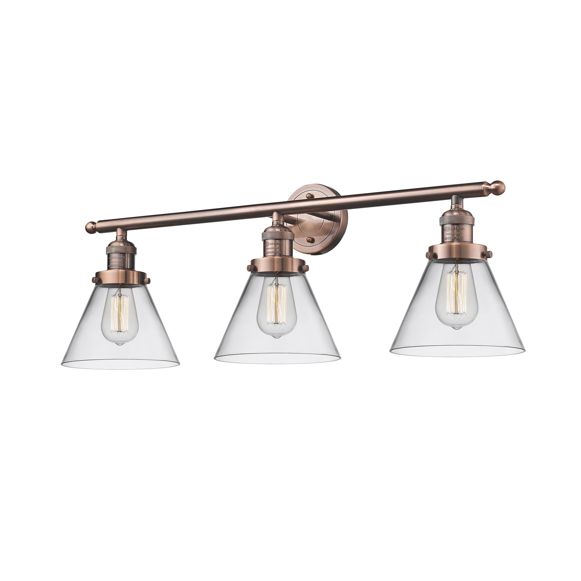Bruno Marashlian Large Cone 32 Inch 3 Light Bath Vanity Light by Innovations Lighting