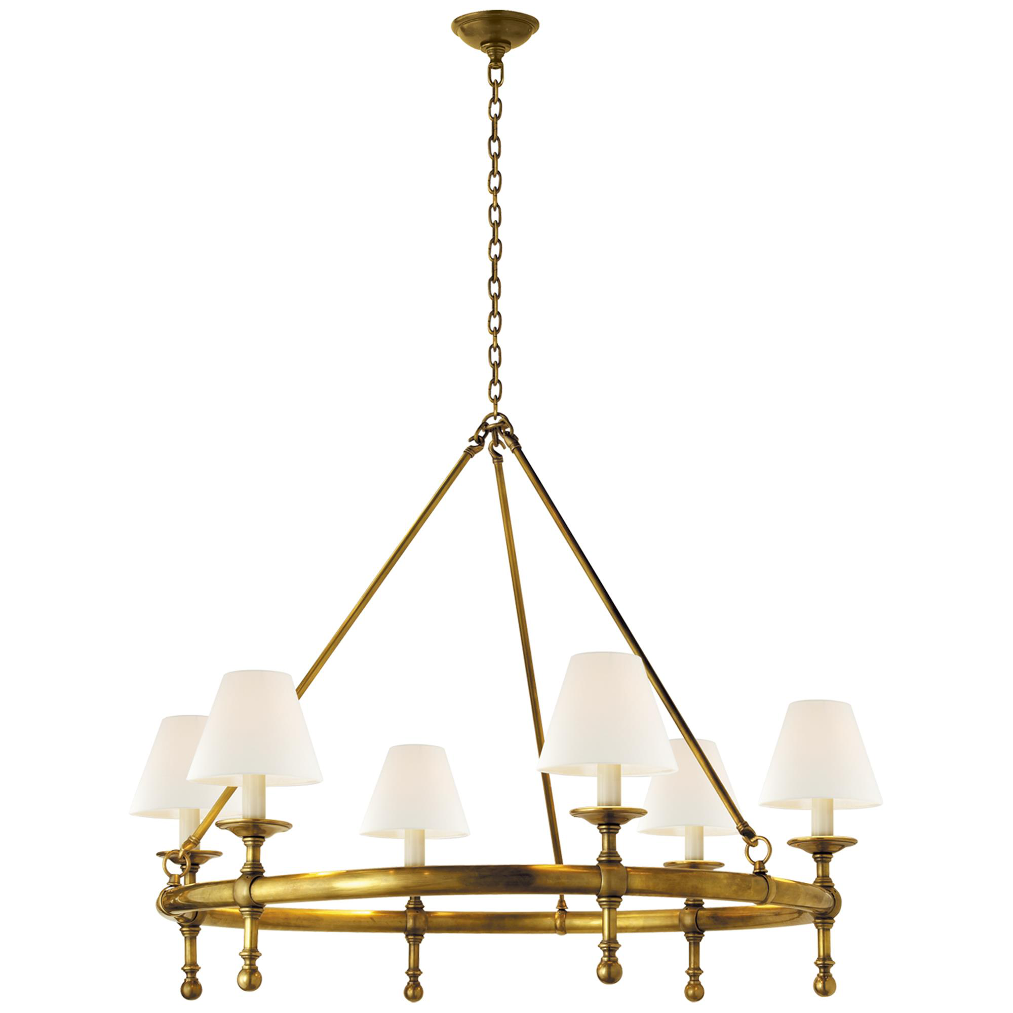 Shown in Hand-Rubbed Antique Brass finish and Linen shade