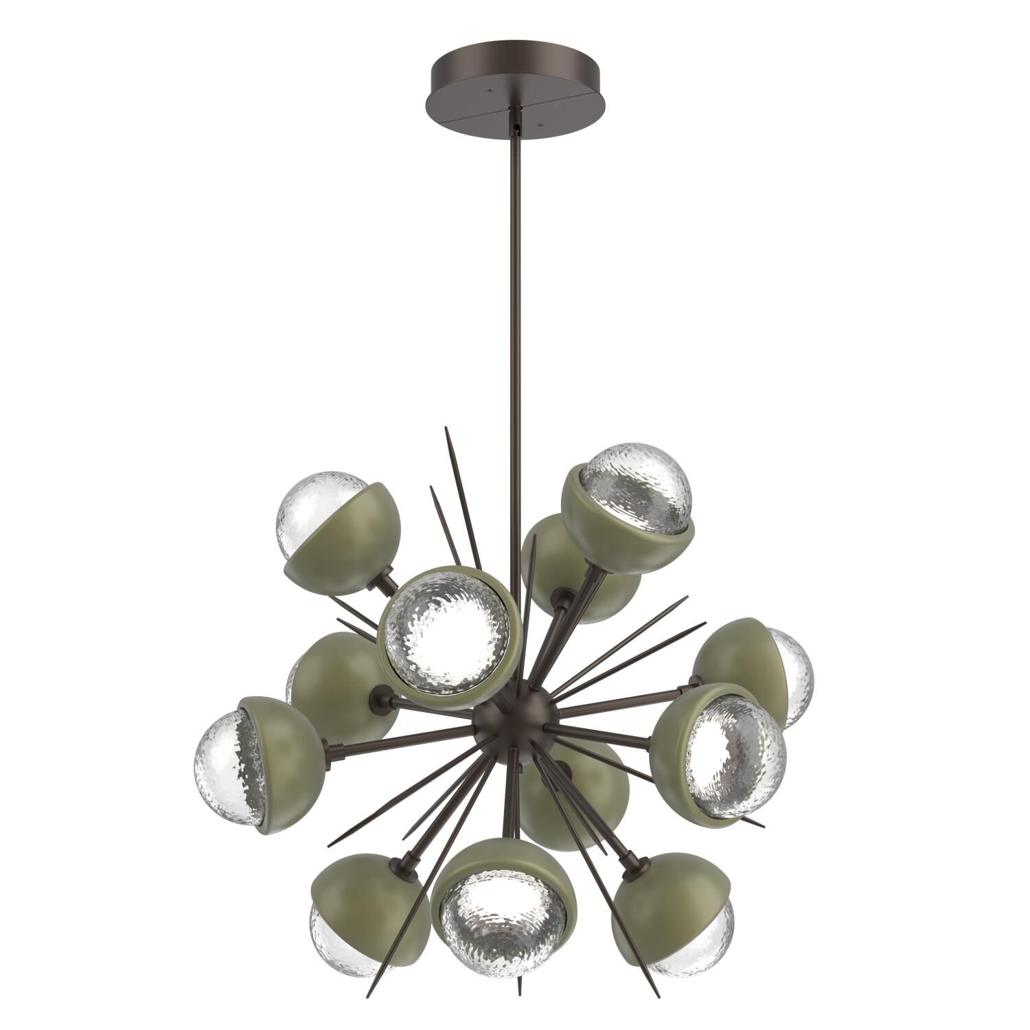 Shown in Flat Bronze finish and Clear glass and Sage Green accent